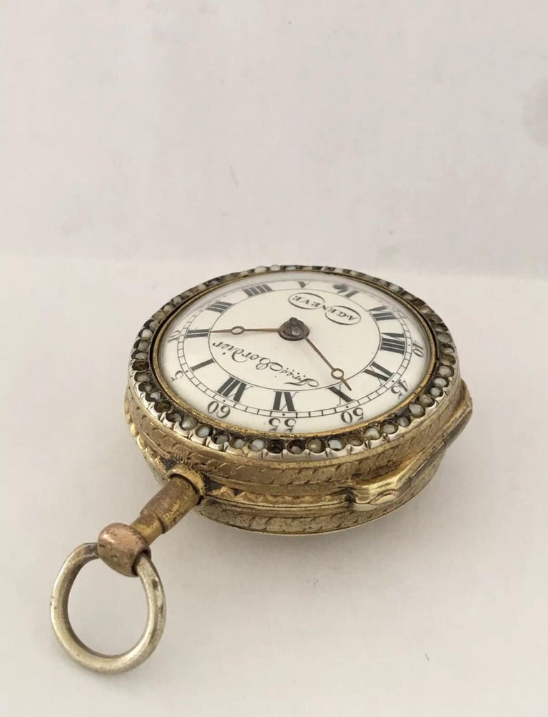 Small Verge Fusee Enamel Gold Pocket Watch, Freres Bordier A Geneve