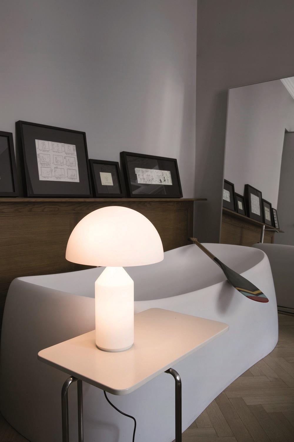 Italian Small Vico Magistretti 'Atollo' Opaline Glass Table Lamp For Oluce For Sale