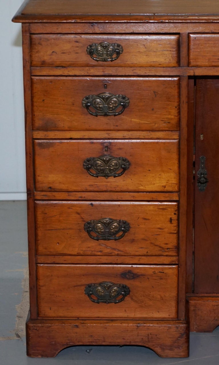 Small Victorian 1880 Solid Walnut Knee Hole Writing Desk Lots of Drawers Storage at 1stDibs