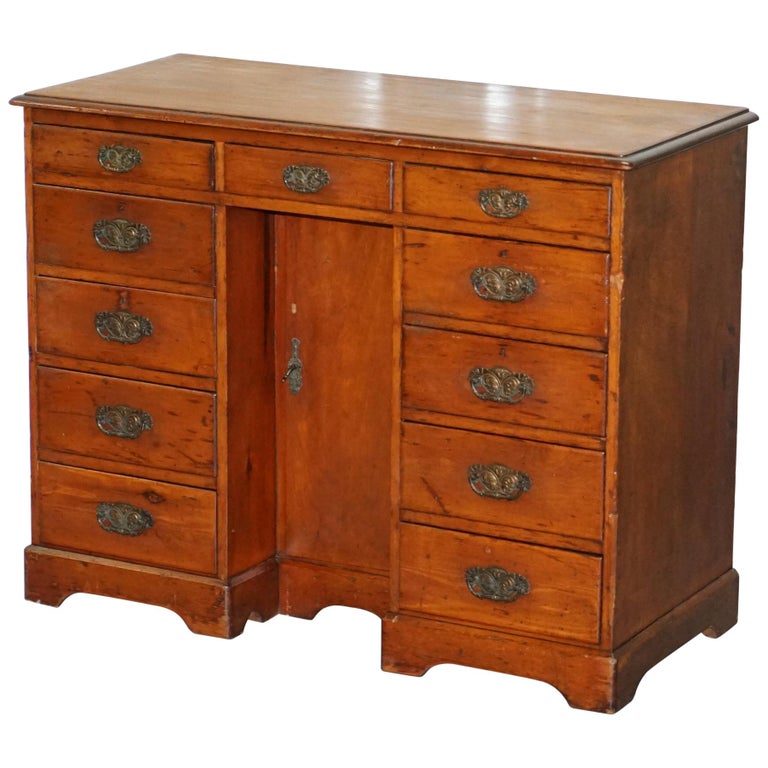 Small Victorian 1880 Solid Walnut Knee Hole Writing Desk Lots of