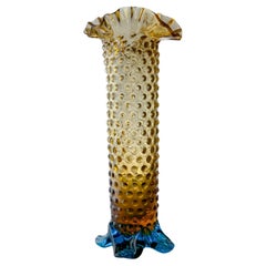 Small Victorian Amber Glass Hobnail Bud Vase Attributed to Harrach
