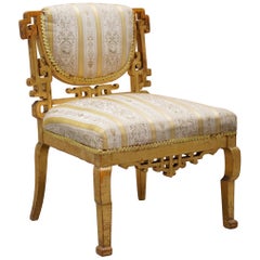 Small Victorian Chinese Gold Giltwood Chinese Chair in the Chippendale Style