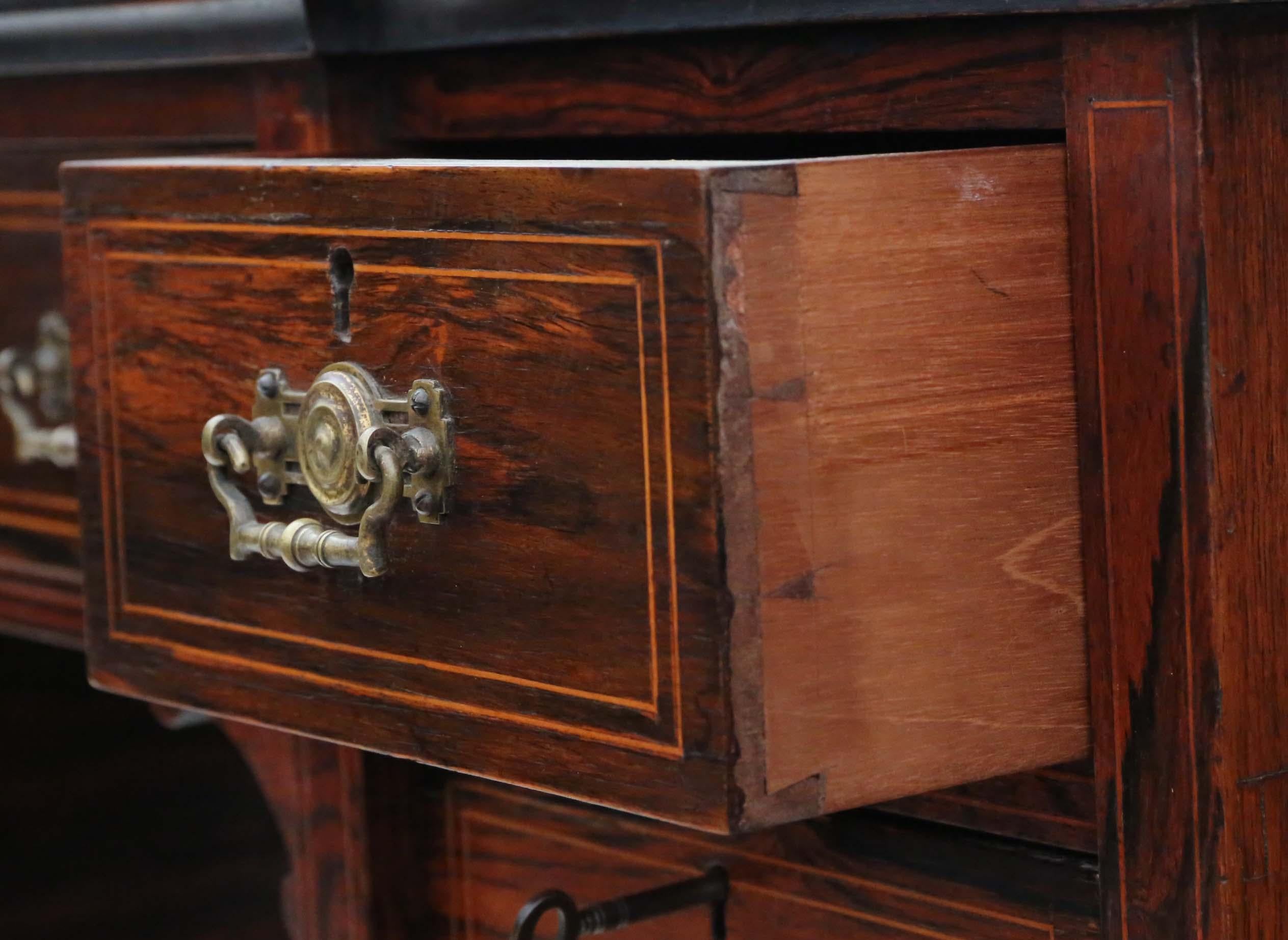 Small Victorian Inlaid Rosewood Twin Pedestal Desk Writing Table In Good Condition In Wisbech, Cambridgeshire