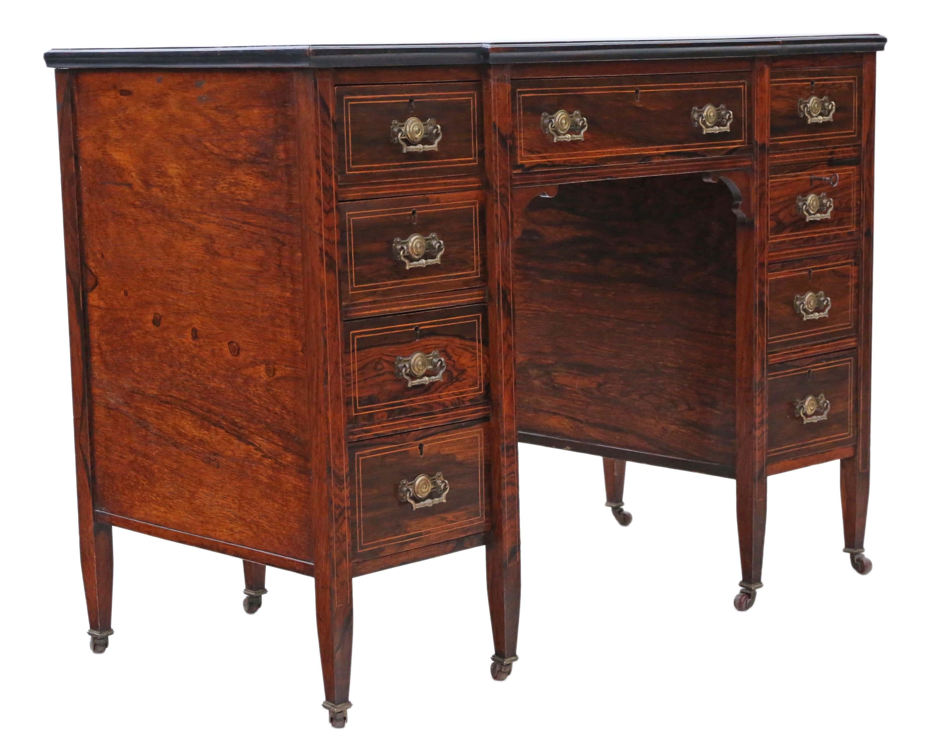 Late 19th Century Small Victorian Inlaid Rosewood Twin Pedestal Desk Writing Table