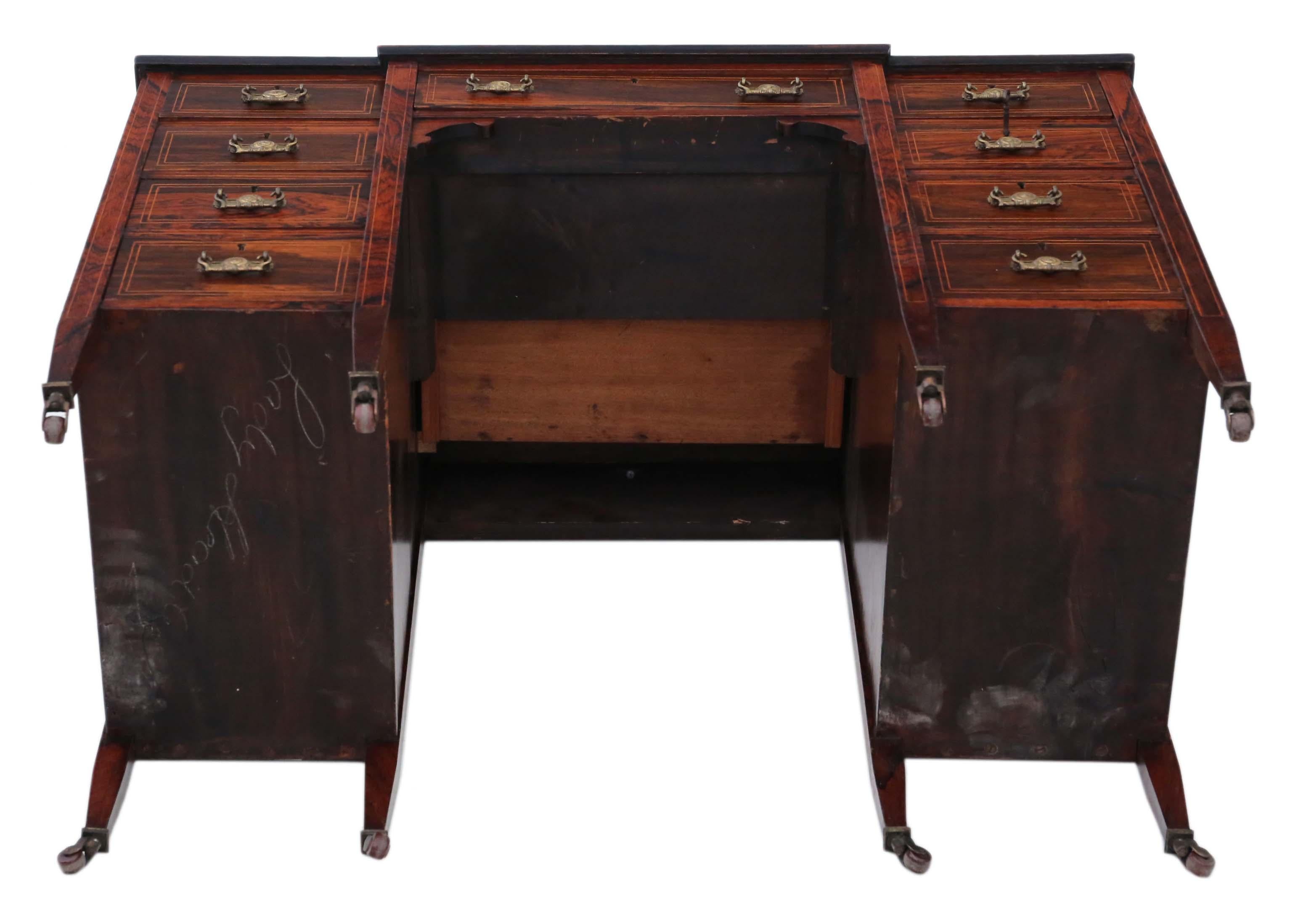 Small Victorian Inlaid Rosewood Twin Pedestal Desk Writing Table 1