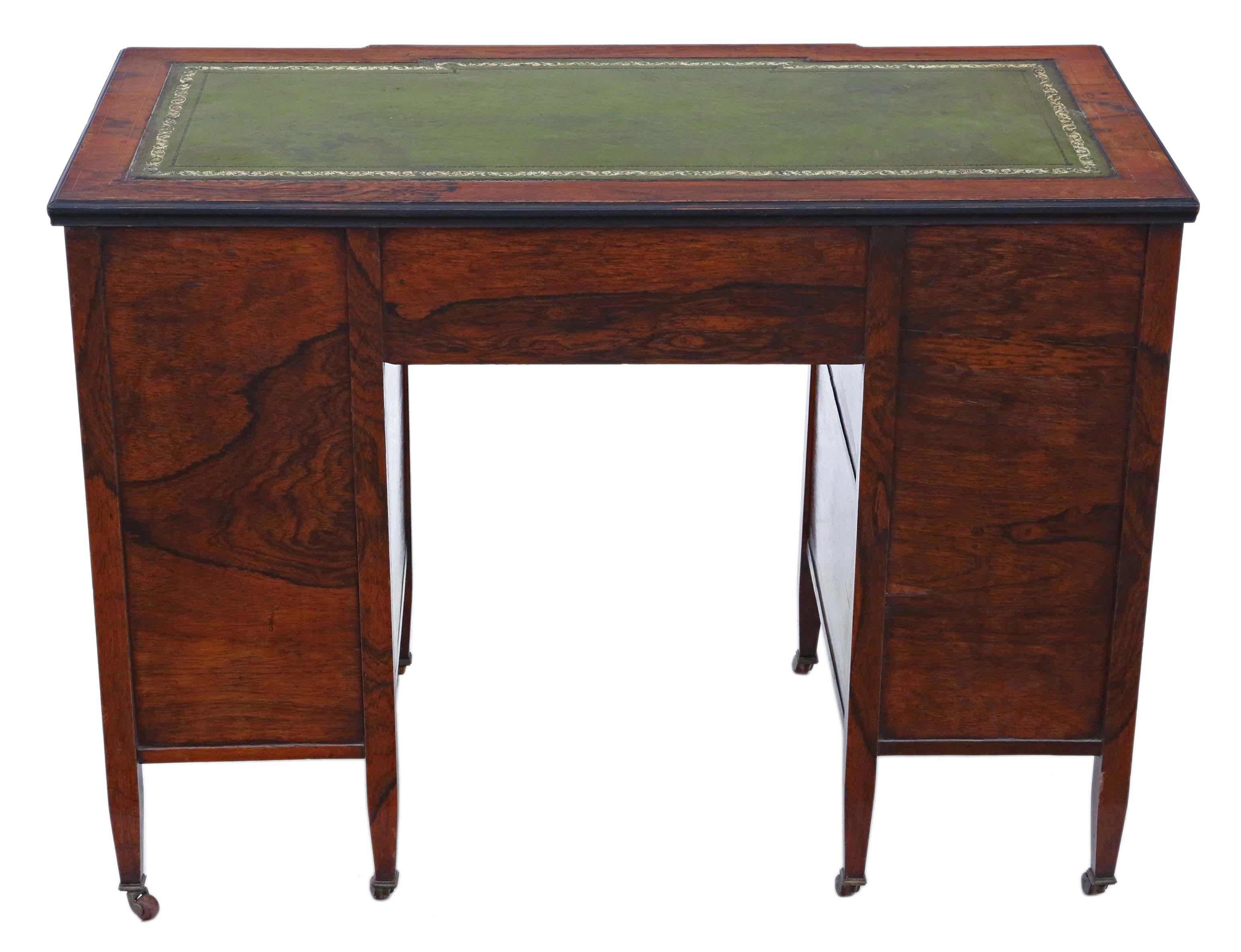 Small Victorian Inlaid Rosewood Twin Pedestal Desk Writing Table 2