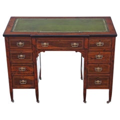 Antique Small Victorian Inlaid Rosewood Twin Pedestal Desk Writing Table