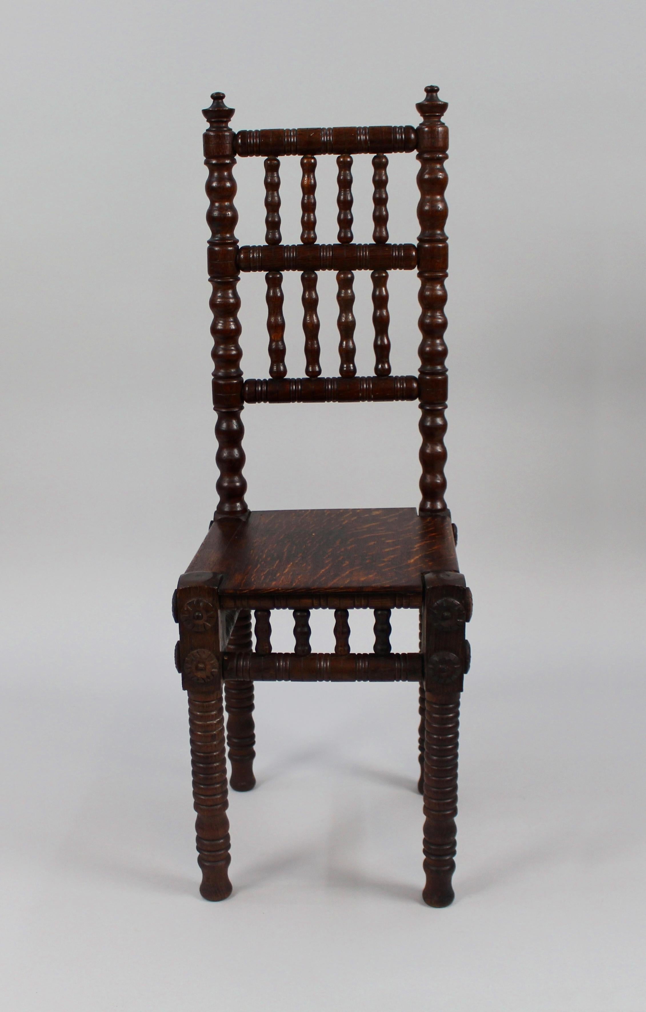 

Period: 
Early Victorian

Frame: 
Oak

Condition: 
Nice patina. A little wobble to frame. A little dmage to a few of the carvings and one of the turned bobbins to the back legs missing. Top of chair has been removed from another piece of