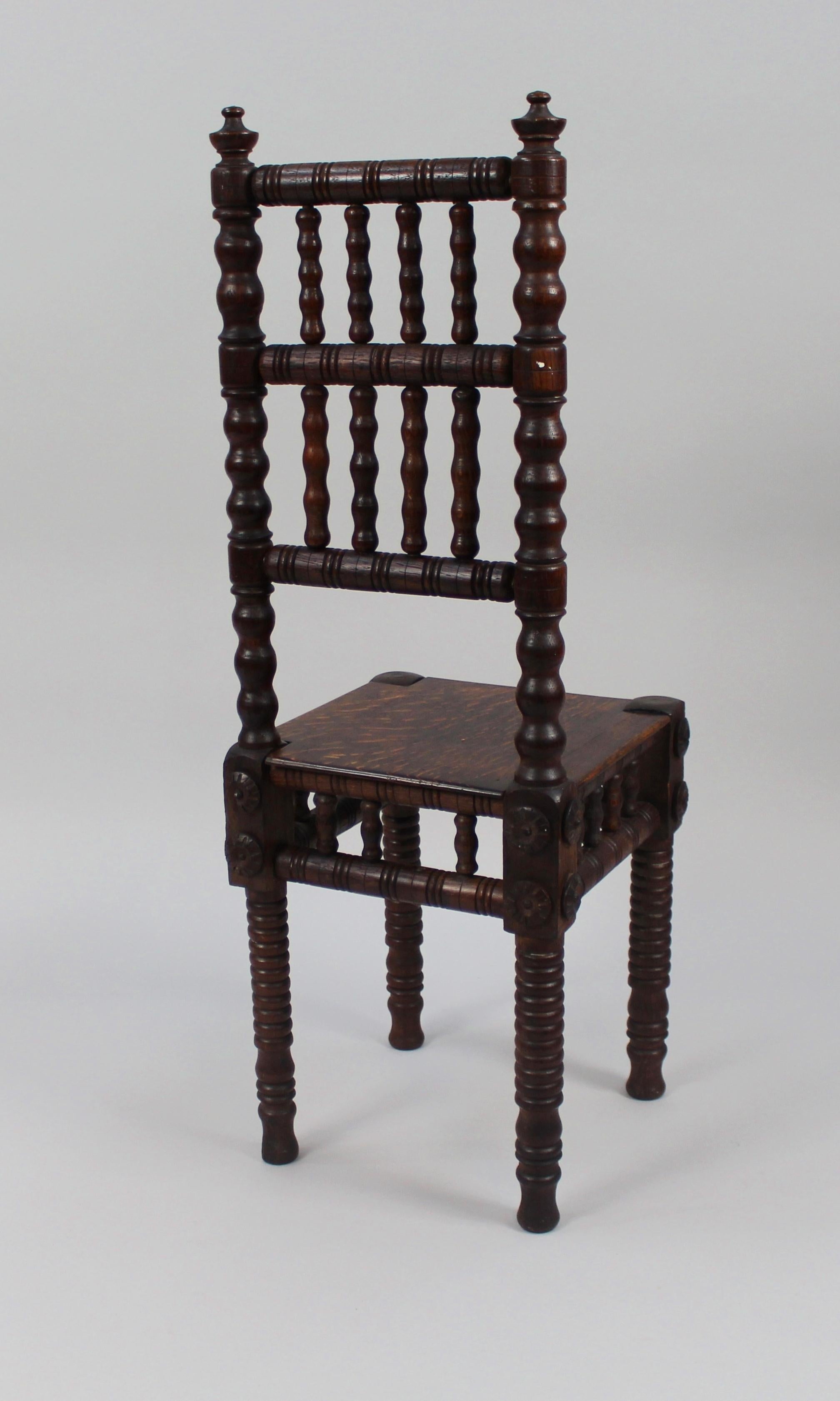 19th Century Small Victorian Oak English Childs Bobbin Chair For Sale