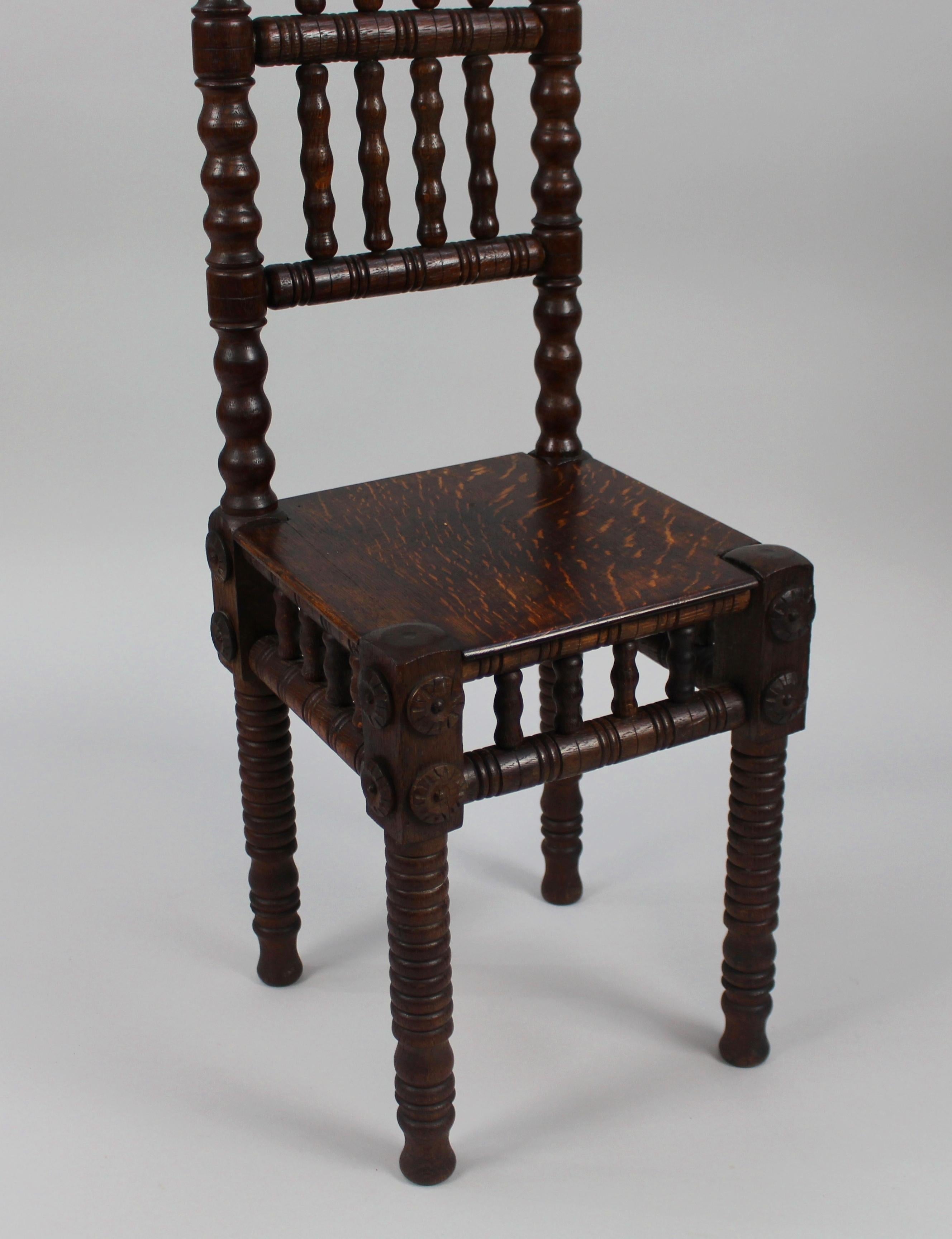 Small Victorian Oak English Childs Bobbin Chair For Sale 1