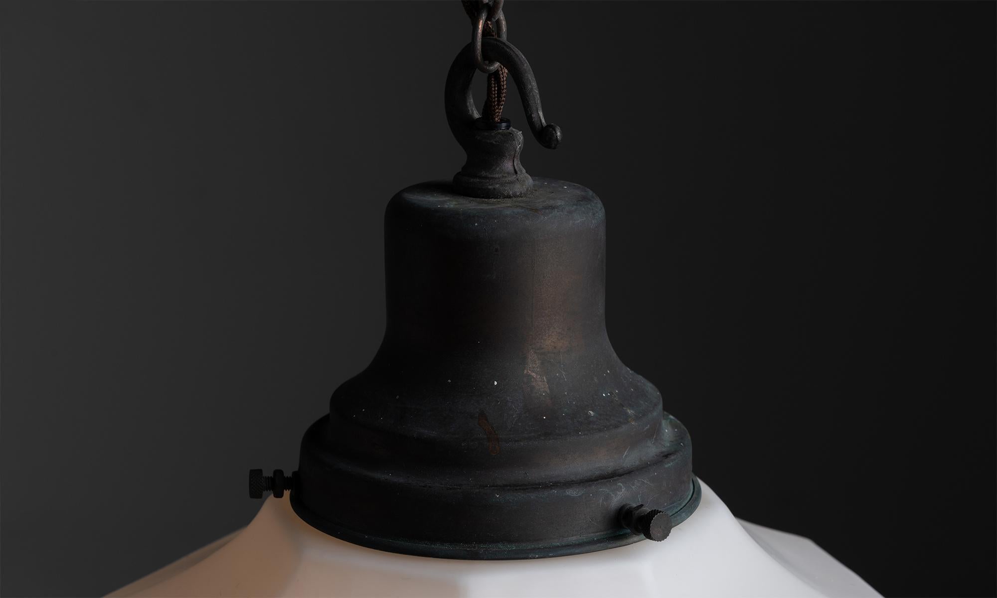 Brass Small Victorian Opaline Milk Glass Pendants, England, circa 1900