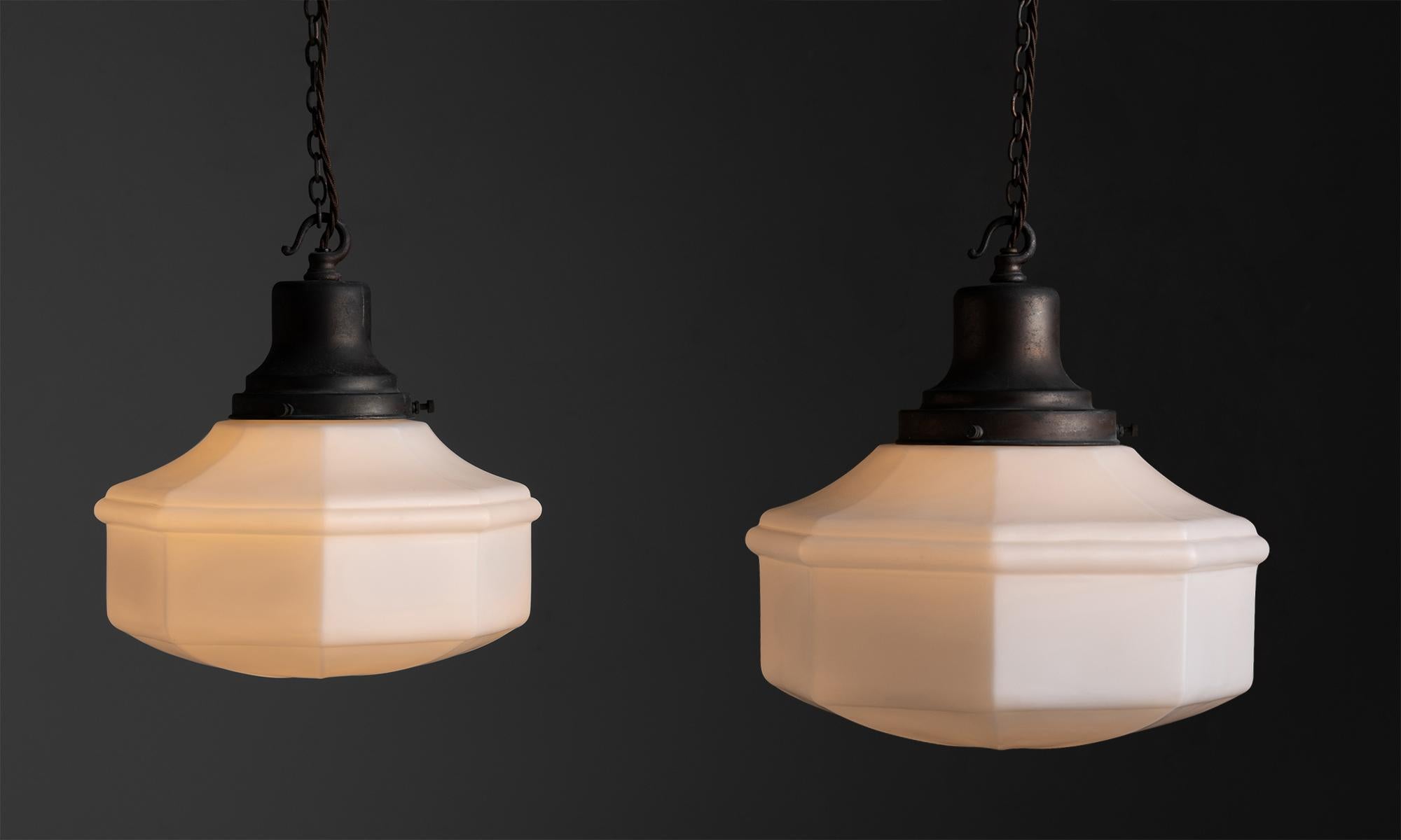 Small Victorian Opaline Milk Glass Pendants, England, circa 1900 1