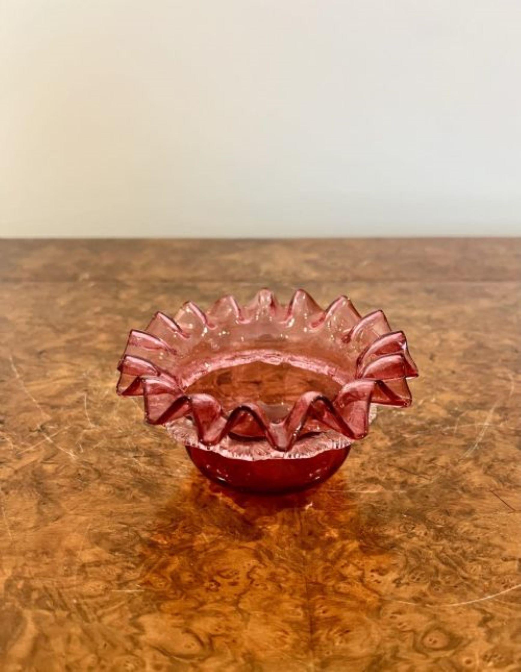 19th Century Small Victorian Quality Cranberry Glass Bowl For Sale