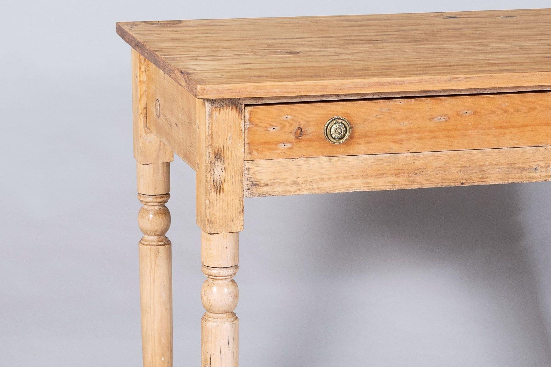 19th Century Small Victorian Scraped Bleached Pine Side Table with Drawer  Desk  Console