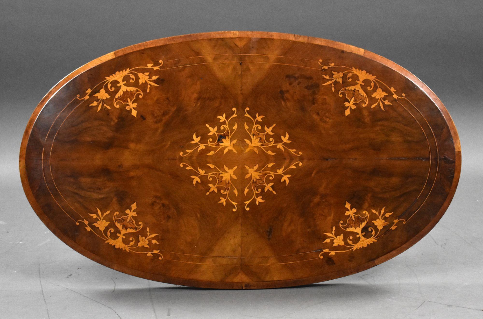 Small Victorian Walnut Inlaid Coffee Table In Good Condition In Chelmsford, Essex