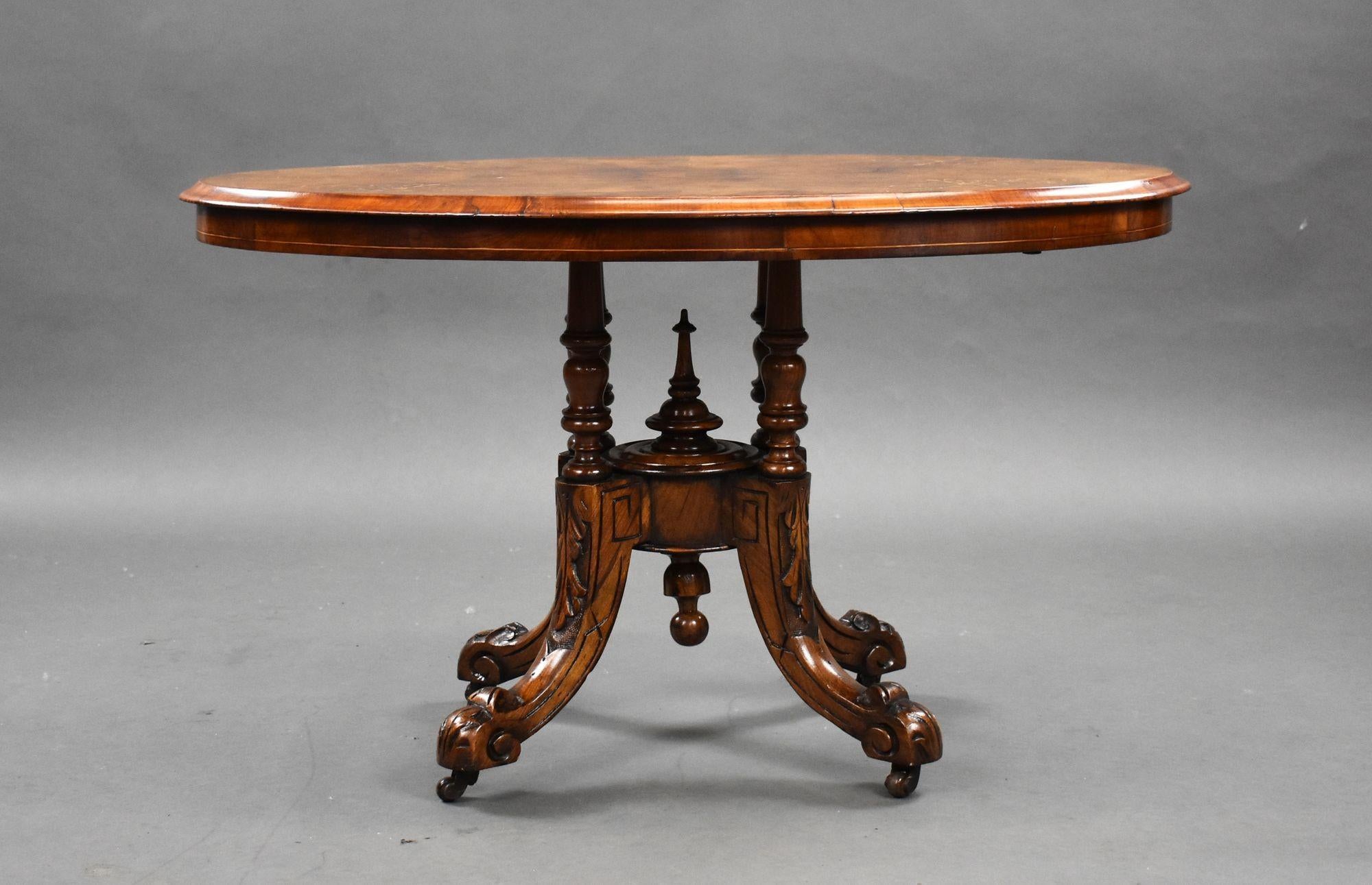 English Small Victorian Walnut Inlaid Oval Coffee Table