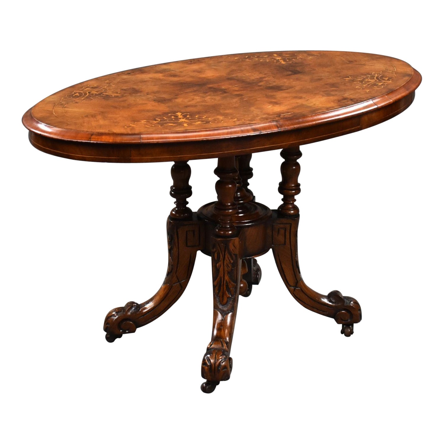 Small Victorian Walnut Inlaid Oval Coffee Table