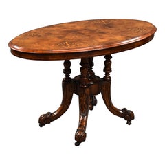 Small Victorian Walnut Inlaid Oval Coffee Table