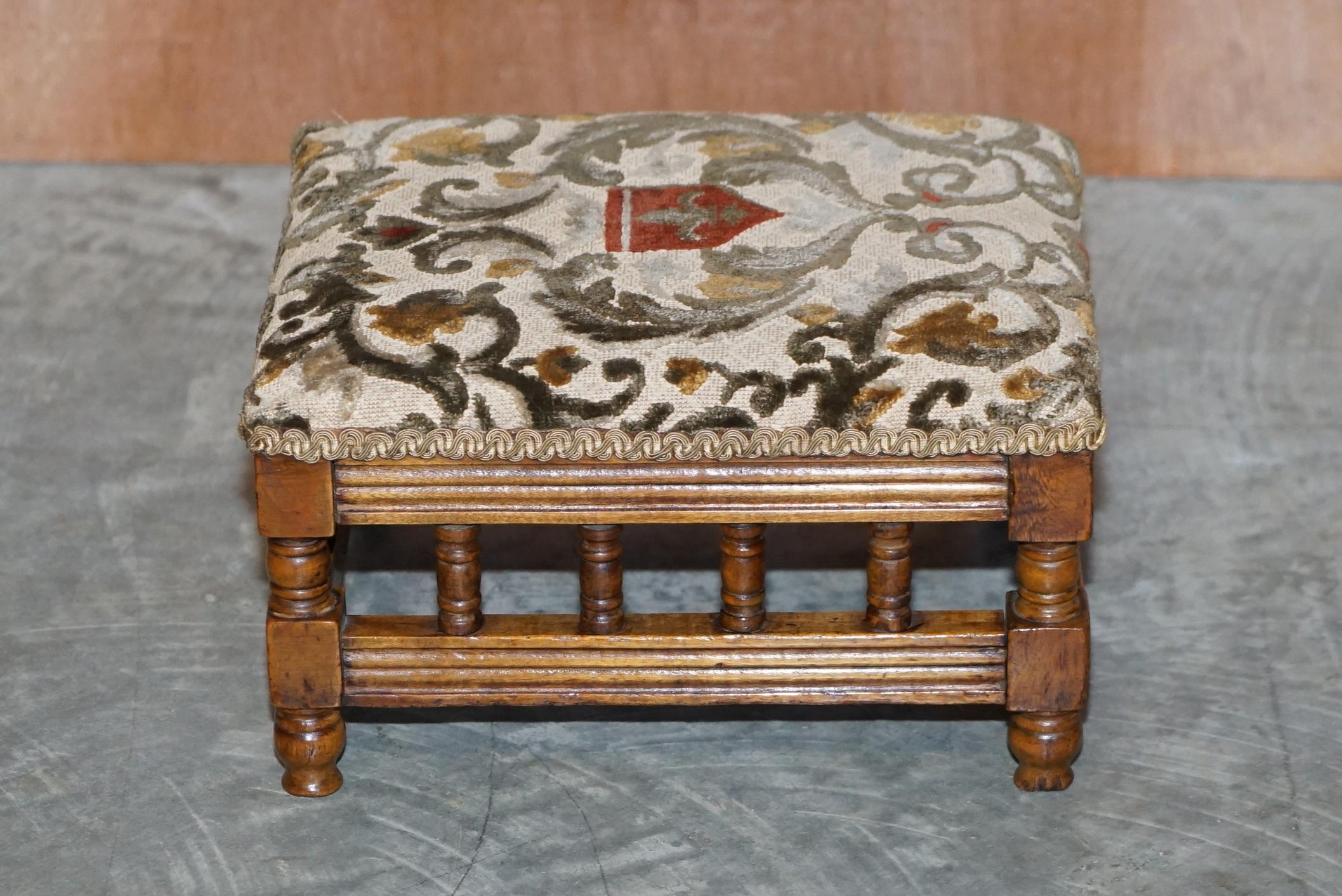 English Small Victorian Wingabck Armchair Walnut Embroidered Footstool Maple & Co Style For Sale