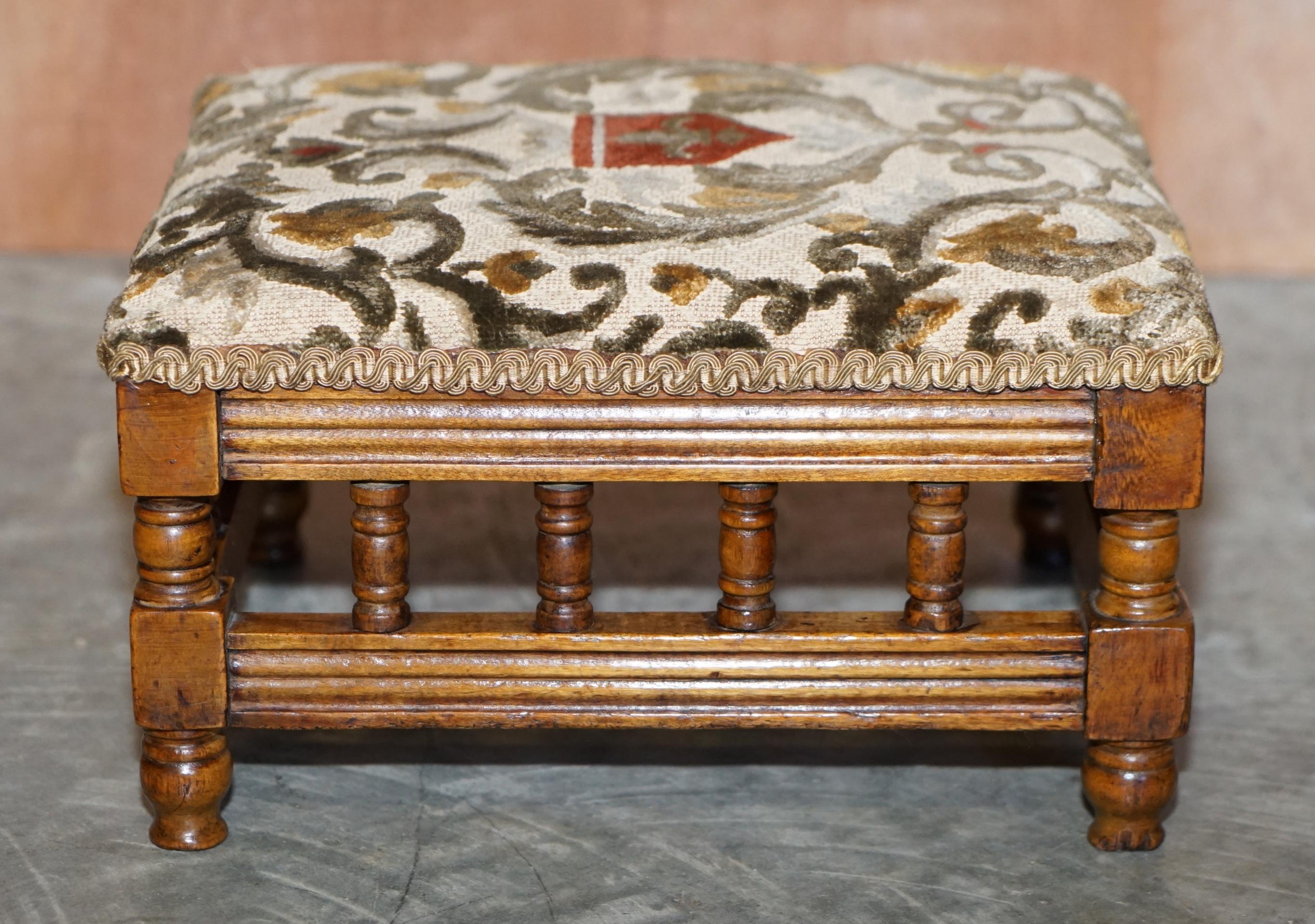 Upholstery Small Victorian Wingabck Armchair Walnut Embroidered Footstool Maple & Co Style For Sale