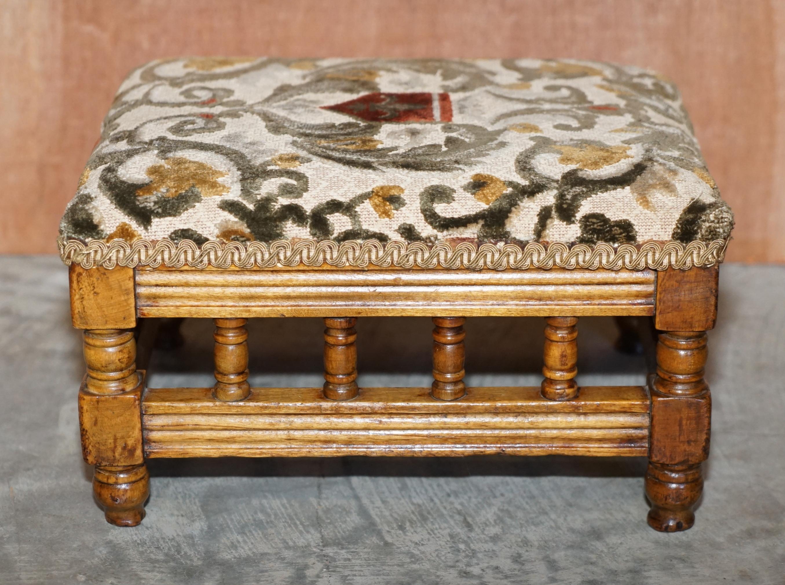 Small Victorian Wingabck Armchair Walnut Embroidered Footstool Maple & Co Style For Sale 2