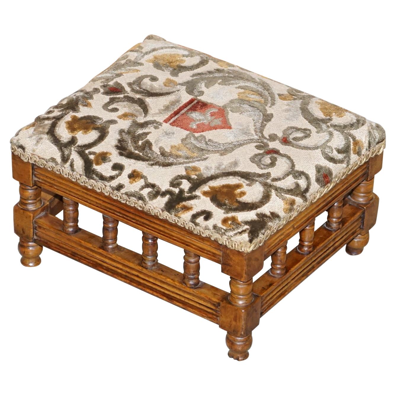 Small Victorian Wingabck Armchair Walnut Embroidered Footstool Maple & Co Style For Sale