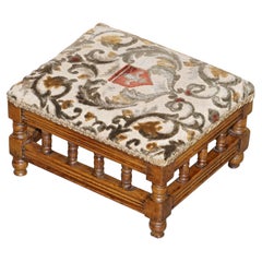Small Victorian Wingabck Armchair Walnut Embroidered Footstool Maple & Co Style