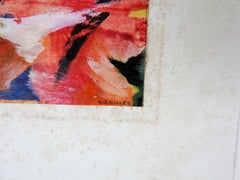 Petite peinture abstraite rose, blanche et orange des années 1930