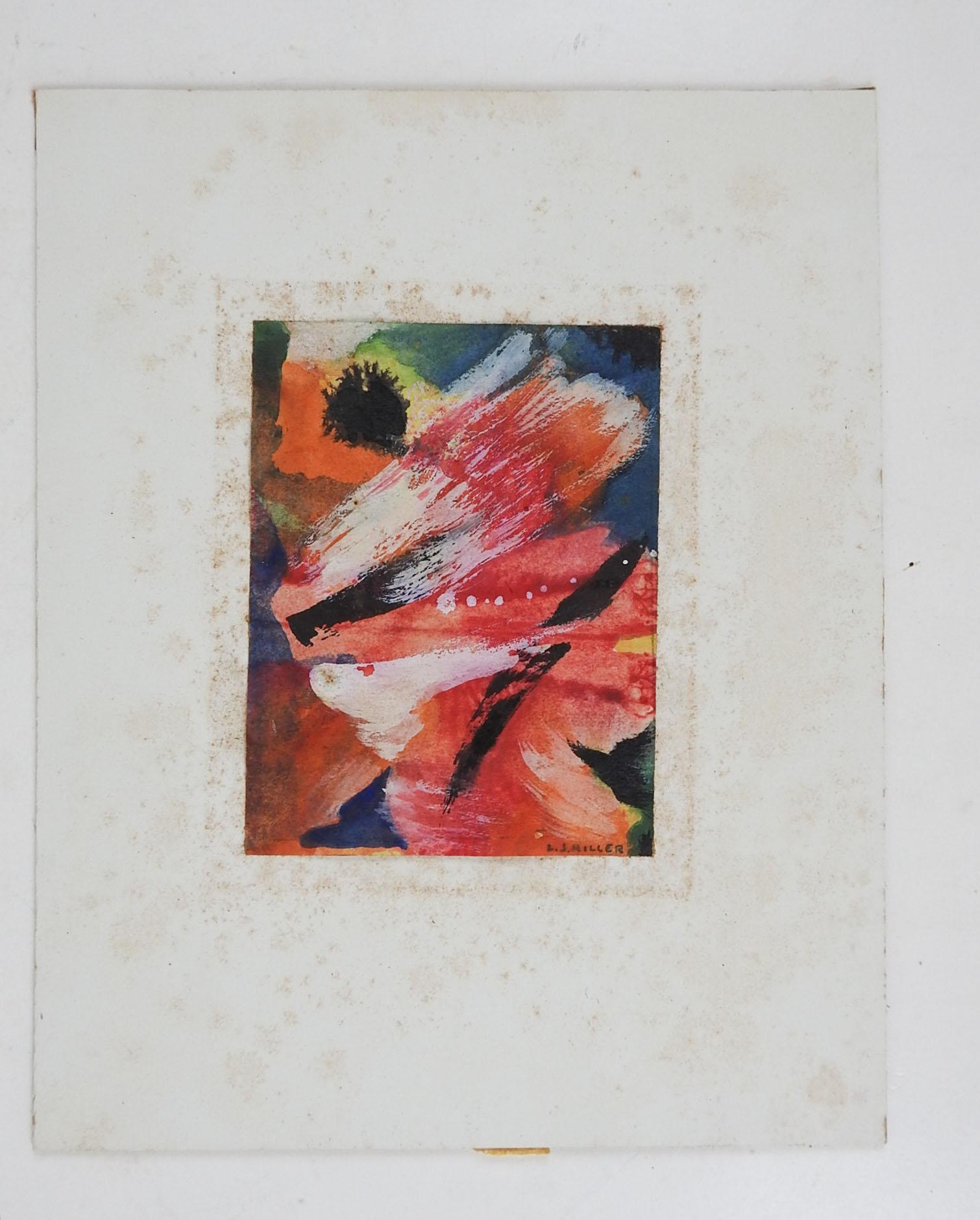 Mid-Century Modern Small Vintage 1930's Pink White Orange Abstract Painting For Sale