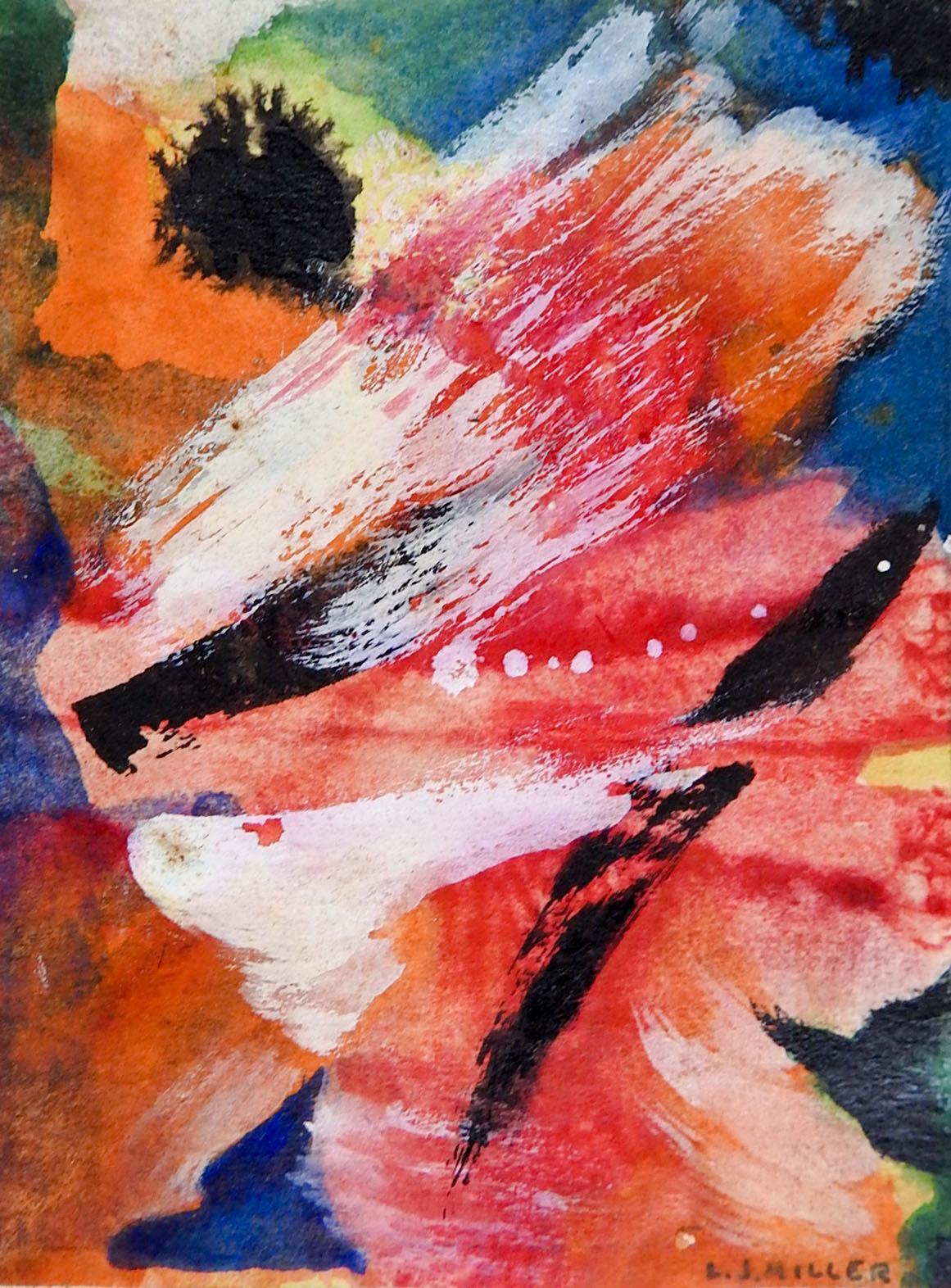 Américain Petite peinture abstraite rose, blanche et orange des années 1930 en vente