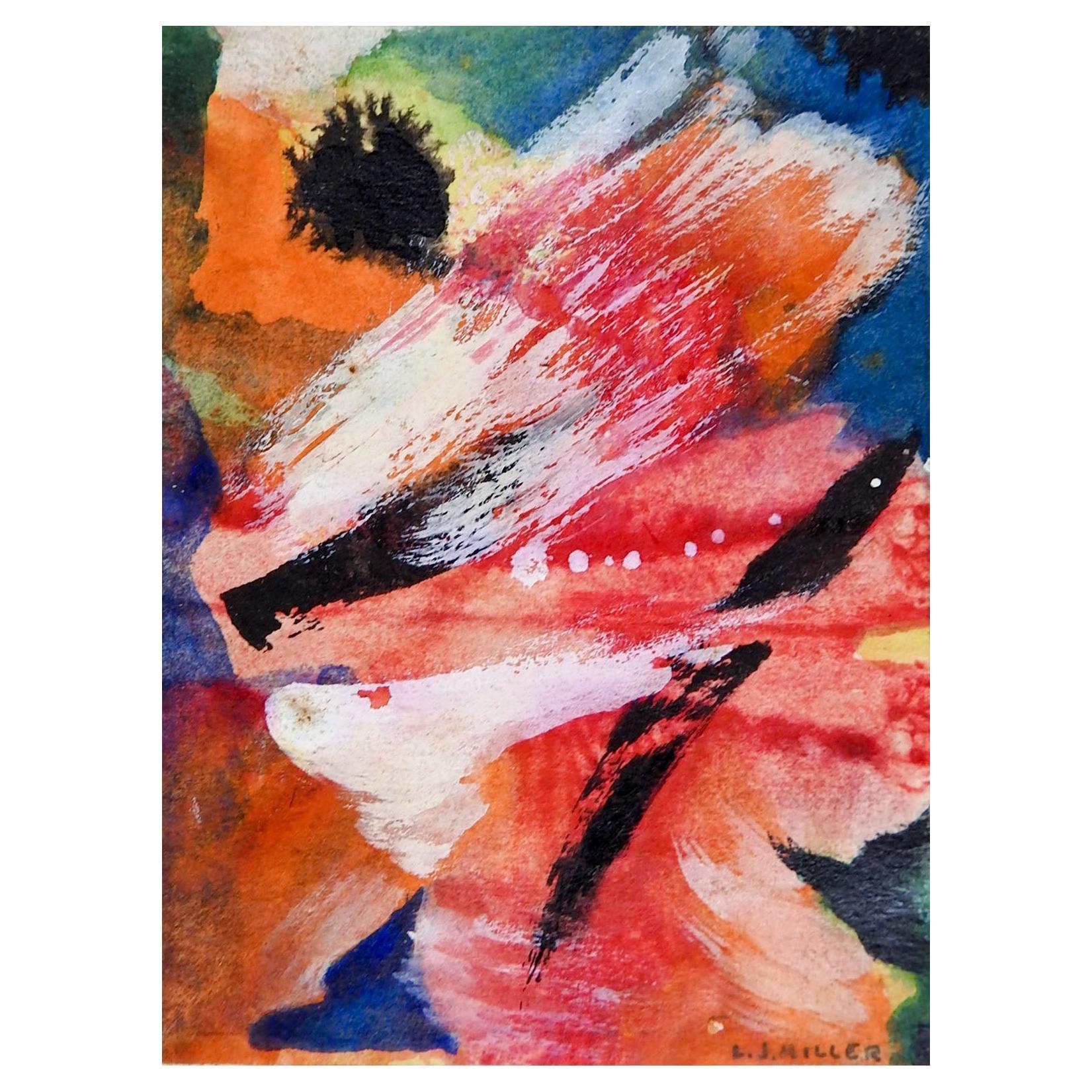 Petite peinture abstraite rose, blanche et orange des années 1930