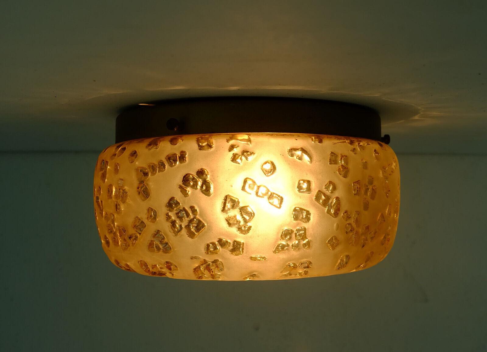 Small Vintage 1970s Midcentury Ceiling Lamp Peill & Putzler Etched Glass For Sale 2