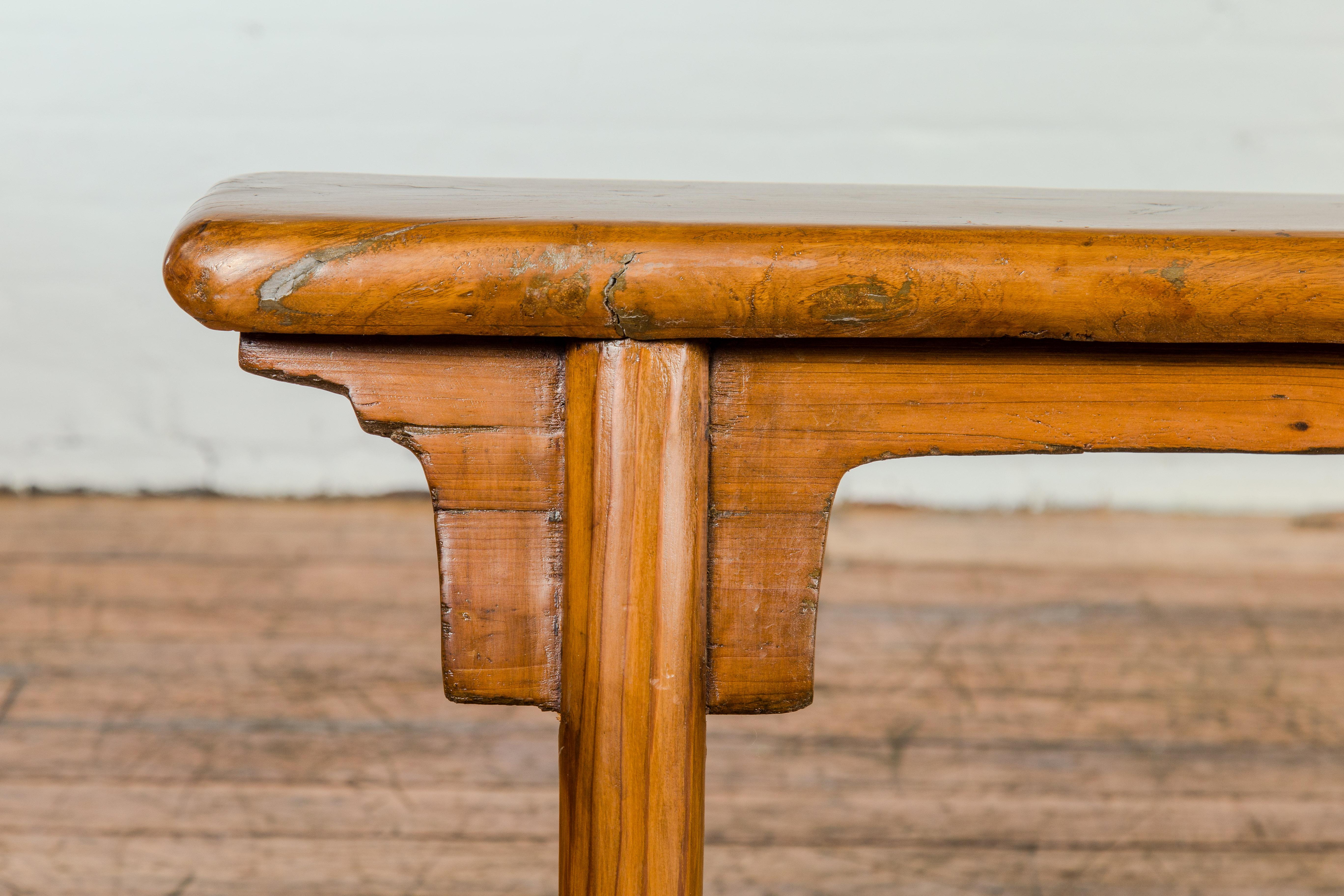 Small Vintage A-Frame Wooden Bench with Rustic Appearance and Splaying Legs In Good Condition For Sale In Yonkers, NY