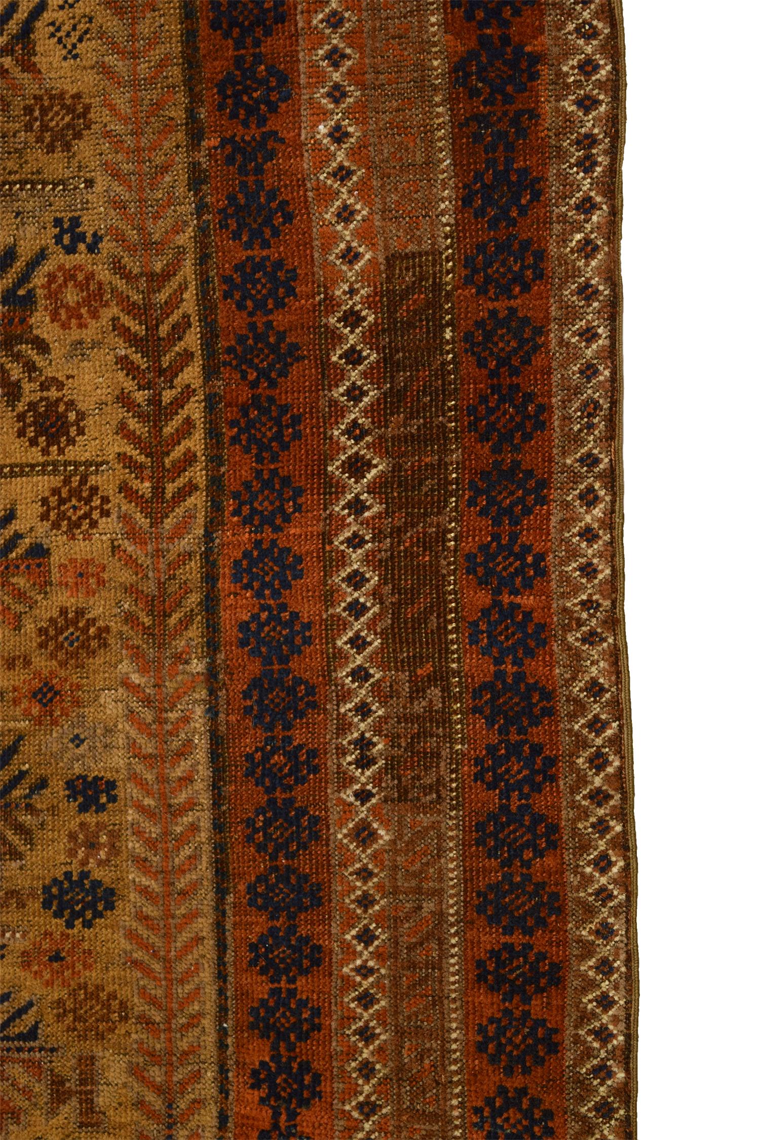 Other Antique 1870s Persian Balouchi Rug, Orange & Blue, 2x3