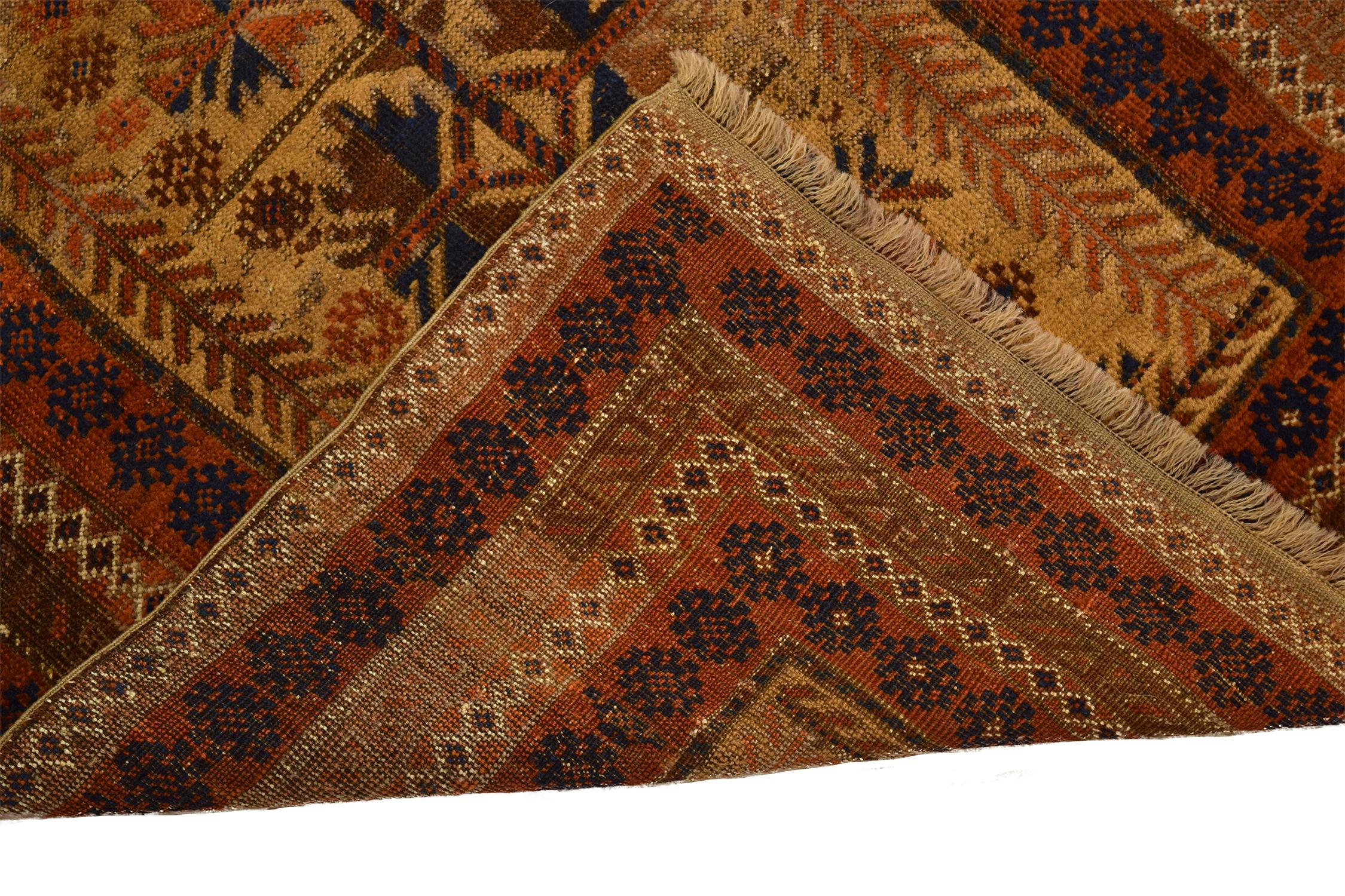 Antique 1870s Persian Balouchi Rug, Orange & Blue, 2x3 In Good Condition In New York, NY