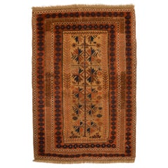 Antique 1870s Persian Balouchi Rug, Orange & Blue, 2x3