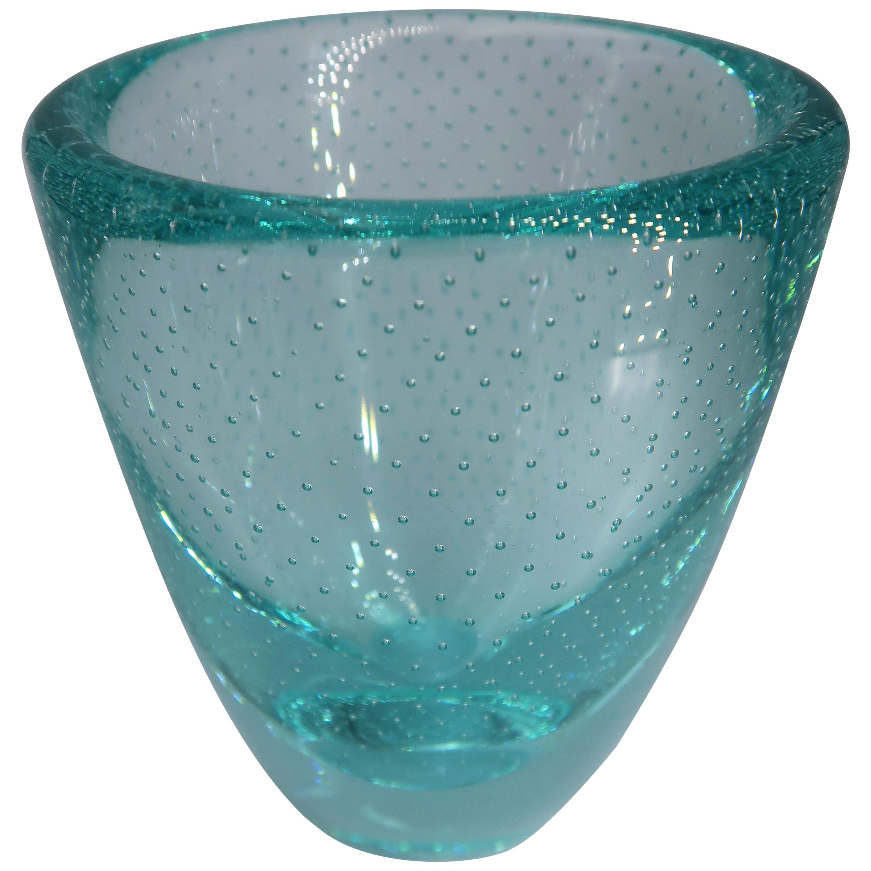 Petit bol en verre d'art vert aqua vintage avec bulles, années 1960