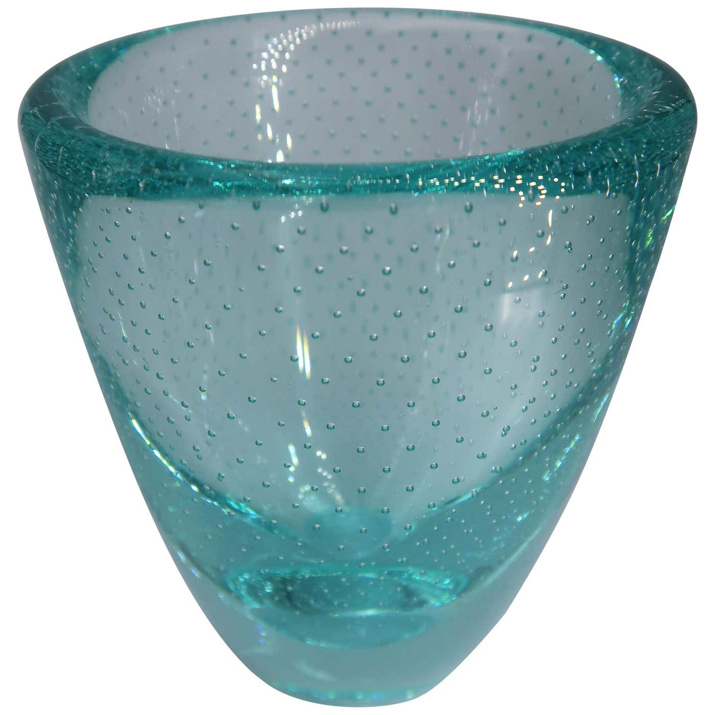 Small Vintage Aqua Green Art Glass Bowl with Bubbles, 1960s For Sale at ...