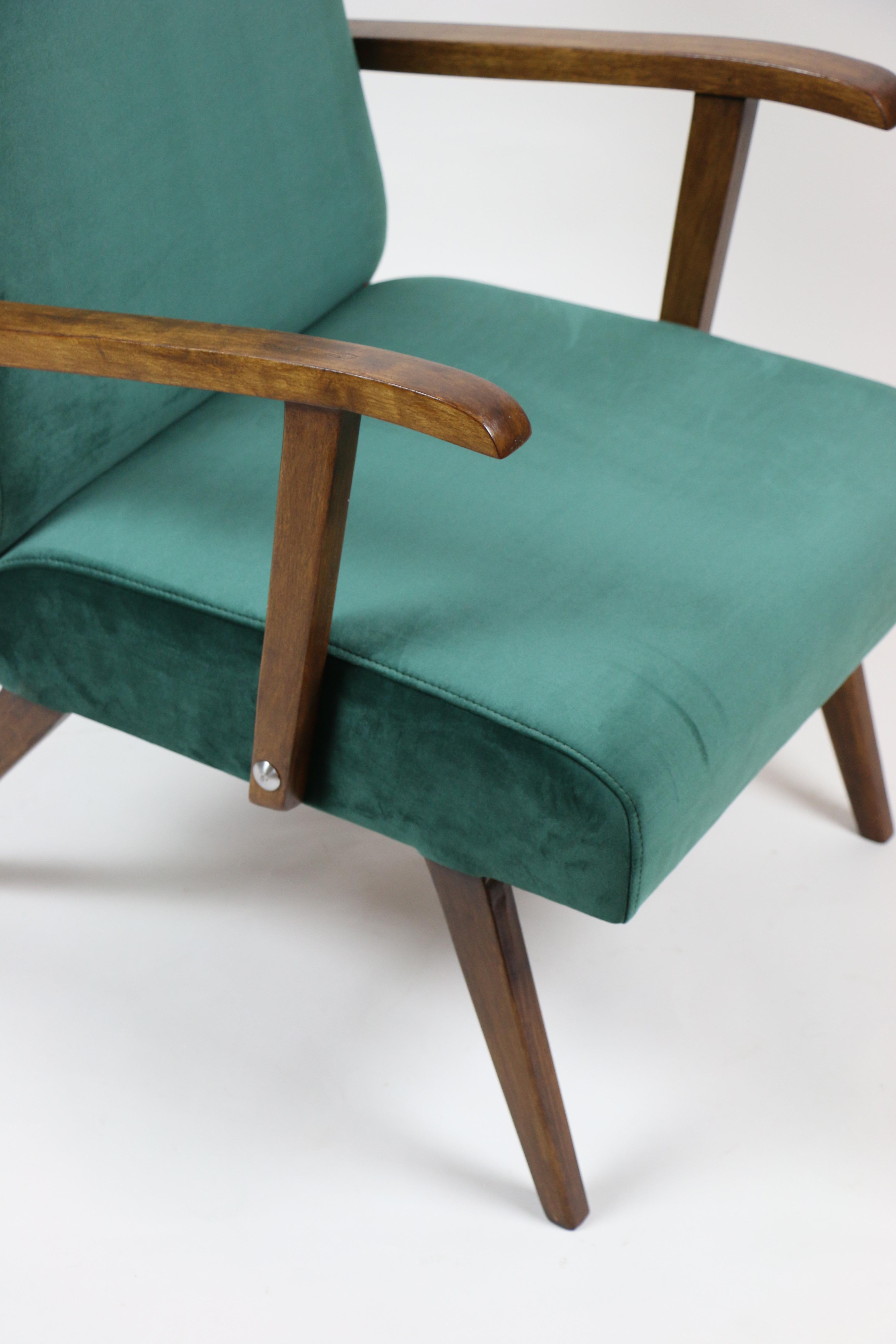 Polish Small Vintage Armchair in Green Velvet from 1970s For Sale