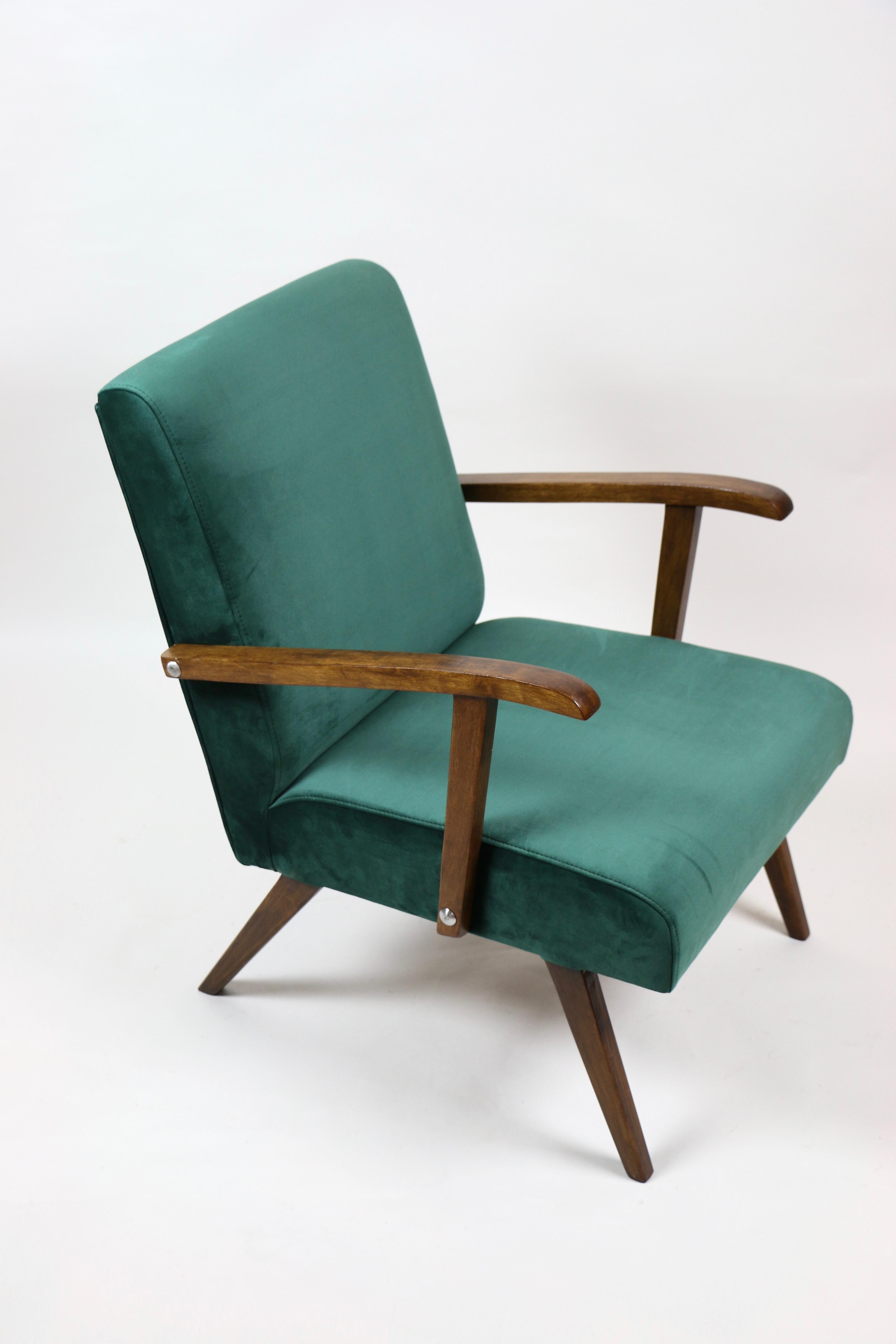 Woodwork Small Vintage Armchair in Green Velvet from 1970s For Sale