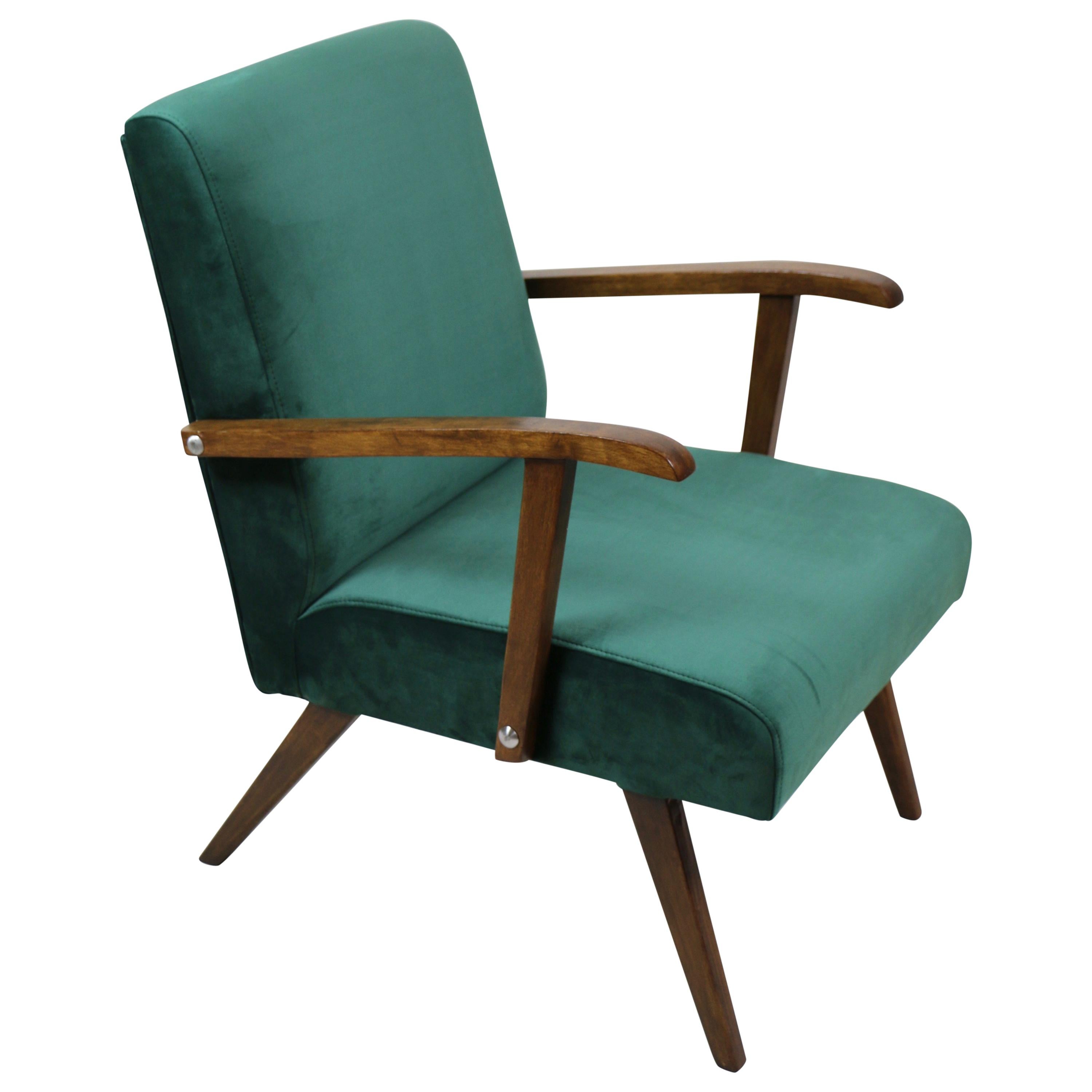 Small Vintage Armchair in Green Velvet from 1970s For Sale