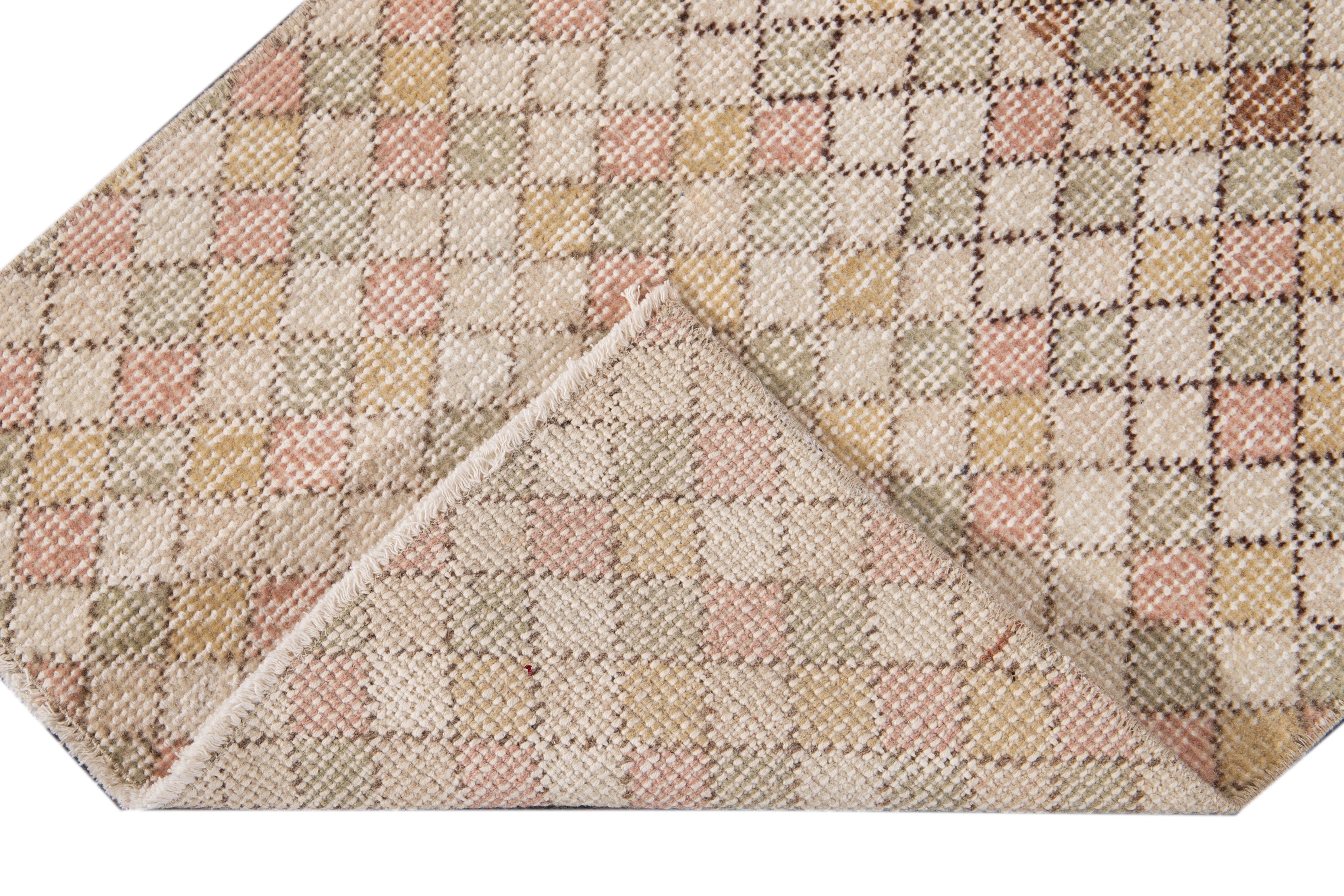 Art déco-Wollteppich im Vintage-Stil (Handgeknüpft) im Angebot
