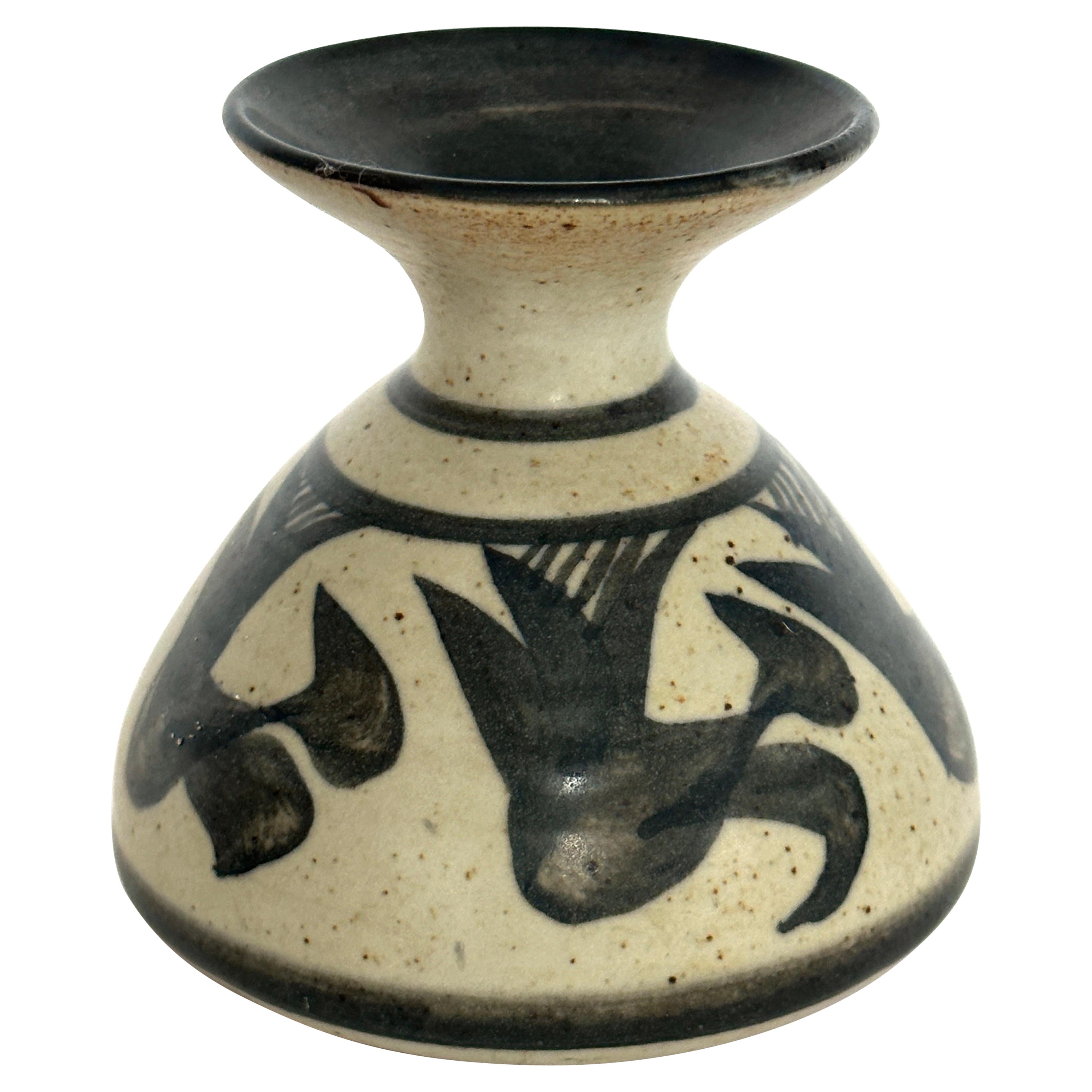 Small Vintage Art Pottery Harp Birds Vase