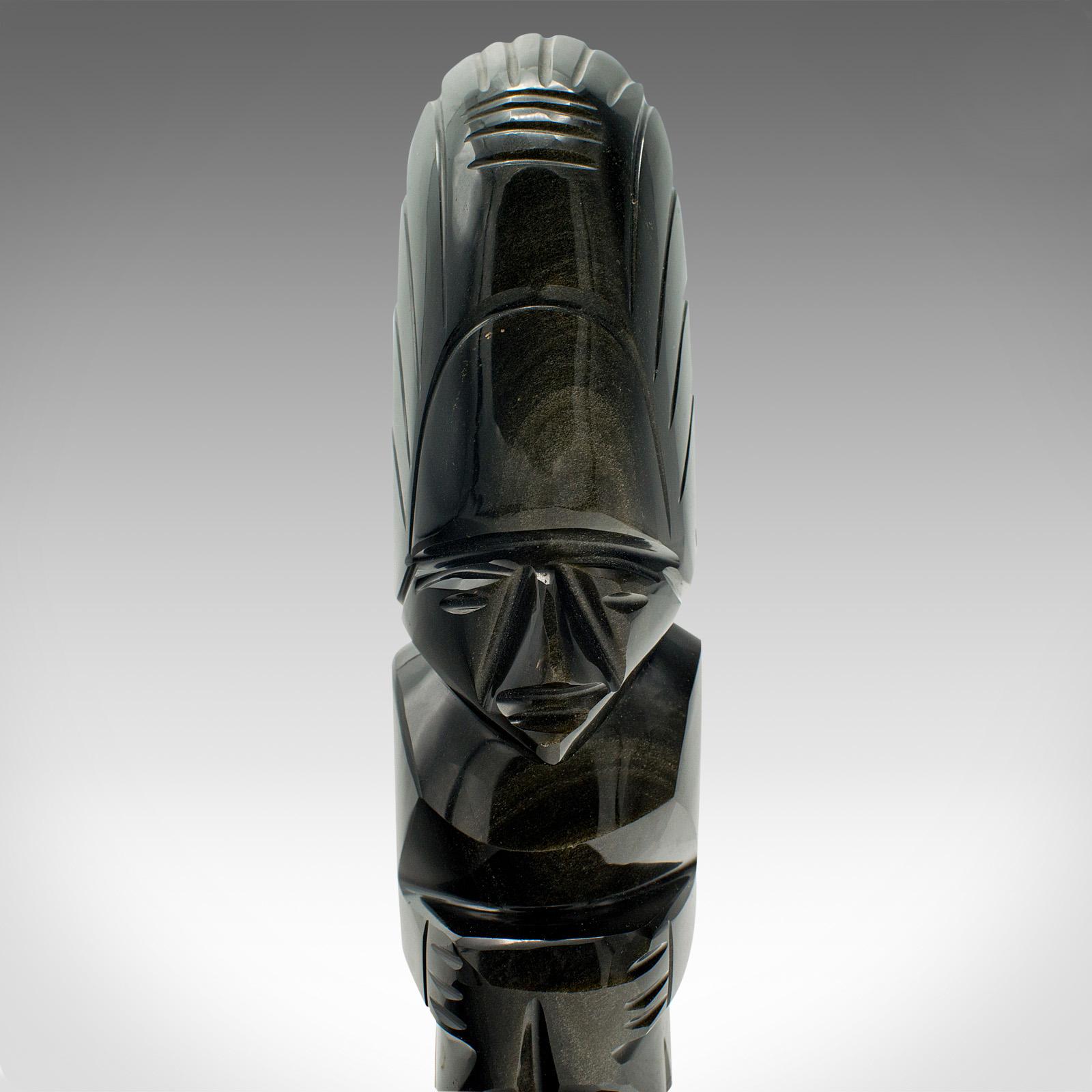 Stone Small Vintage Aztec Idol Figure, South American, Obsidian, Mayan Sculpture, 1950 For Sale