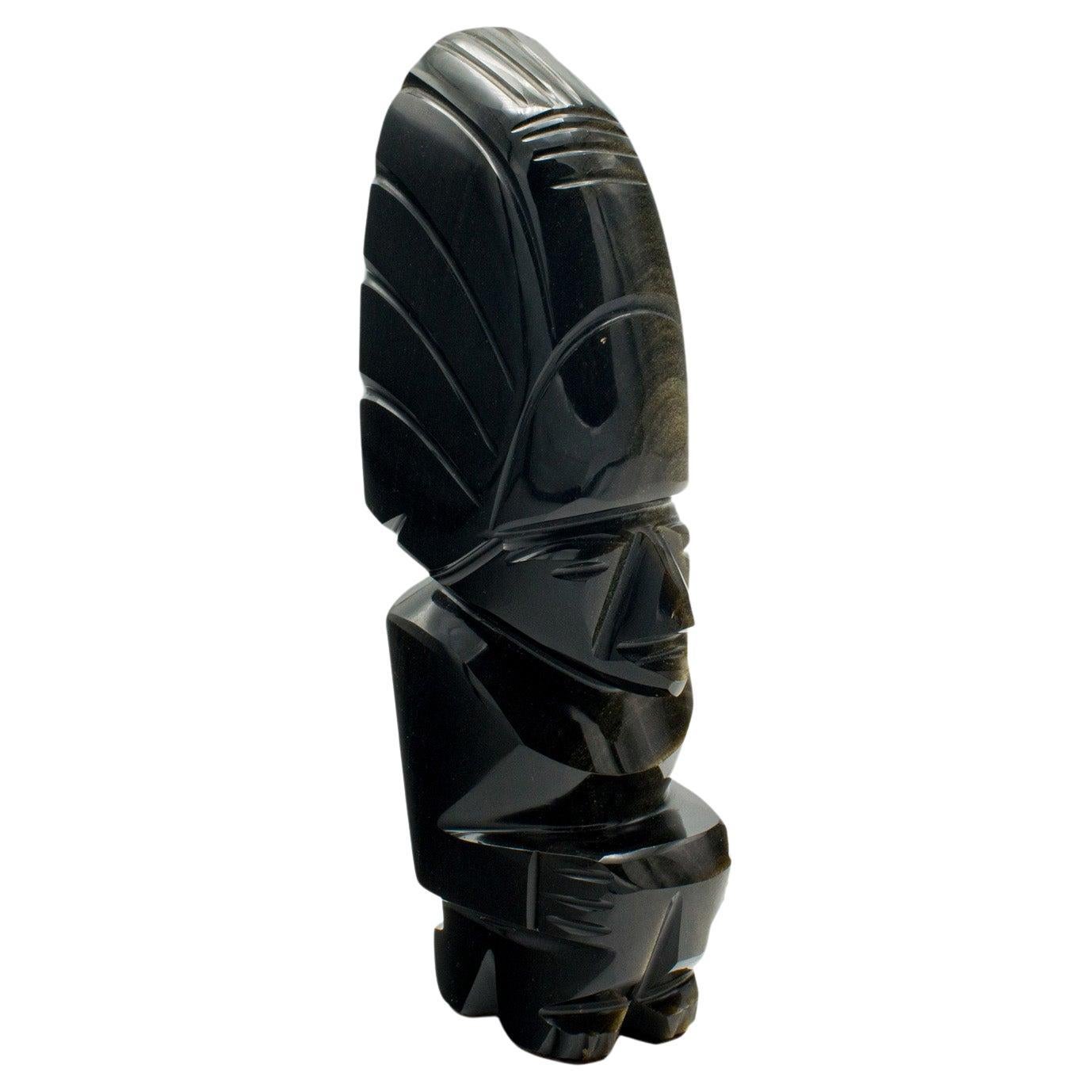 Petite statue aztèque vintage, Amérique du Sud, Obsidienne, Sculpture Maya, 1950