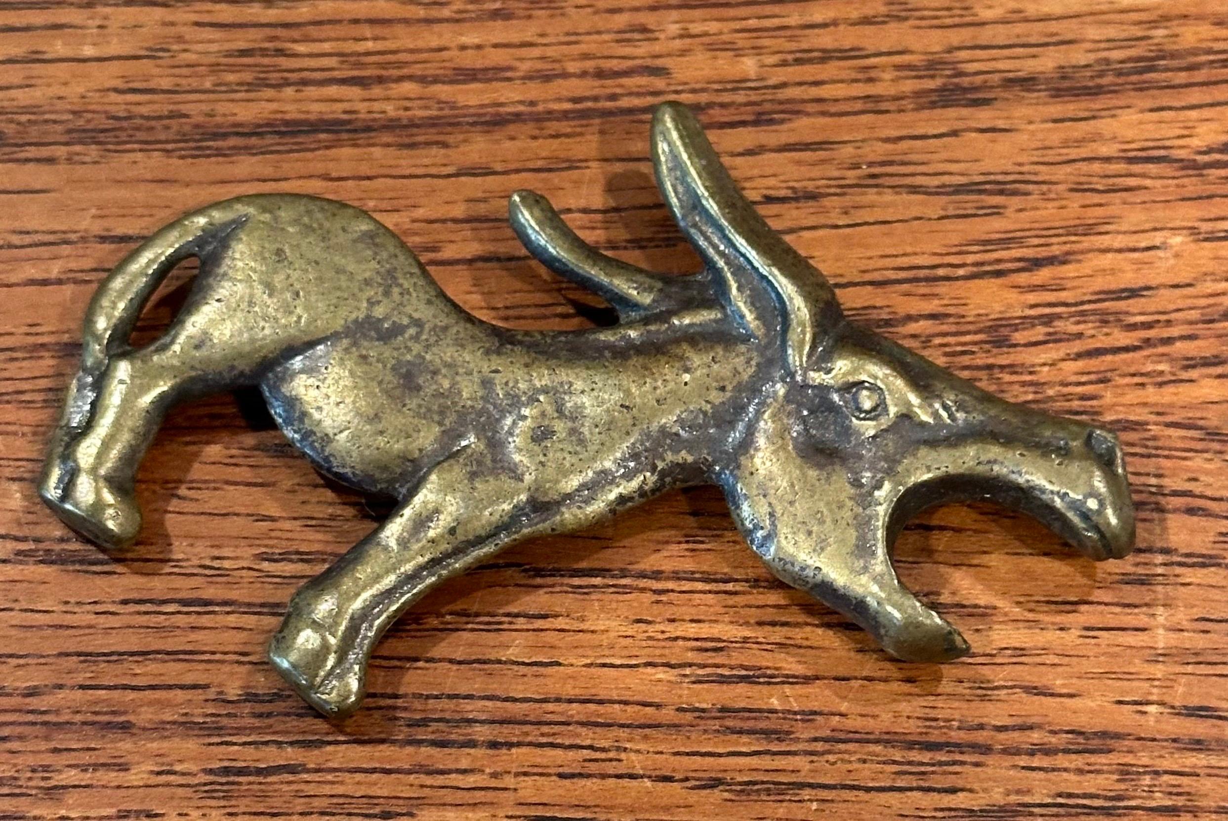 Small Vintage Brass Donkey Bottle Opener In Good Condition For Sale In San Diego, CA