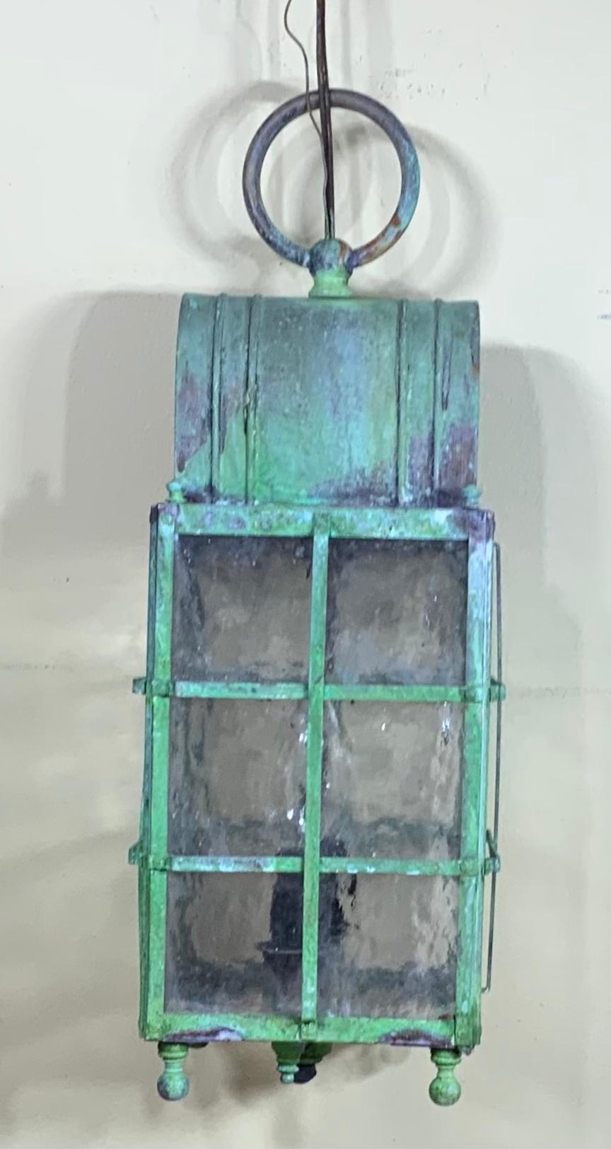 Mid-20th Century Small Vintage Brass Hanging Lantern For Sale