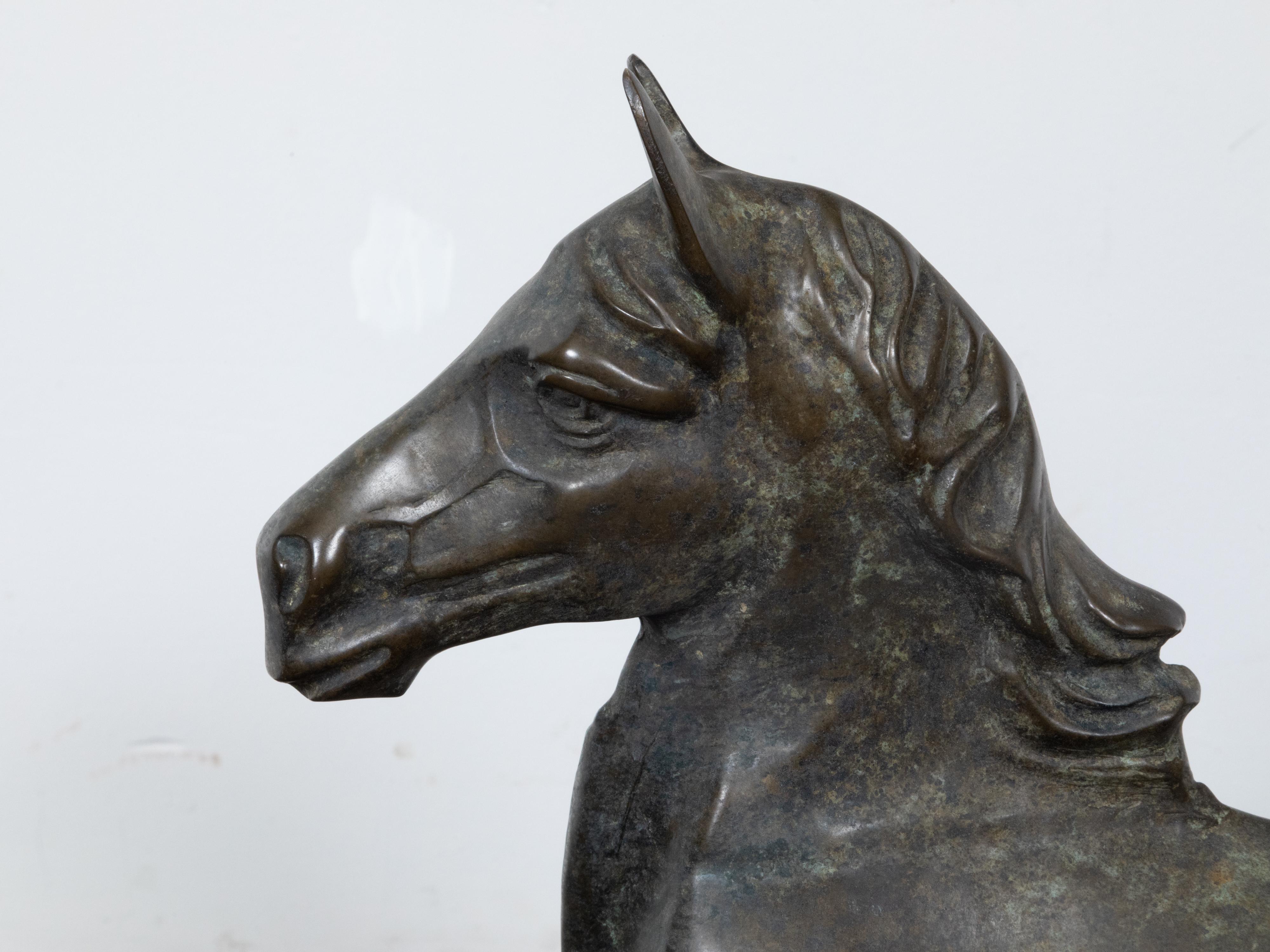 Small Vintage Bronze Horse Sculpture with Dark Patina For Sale 6