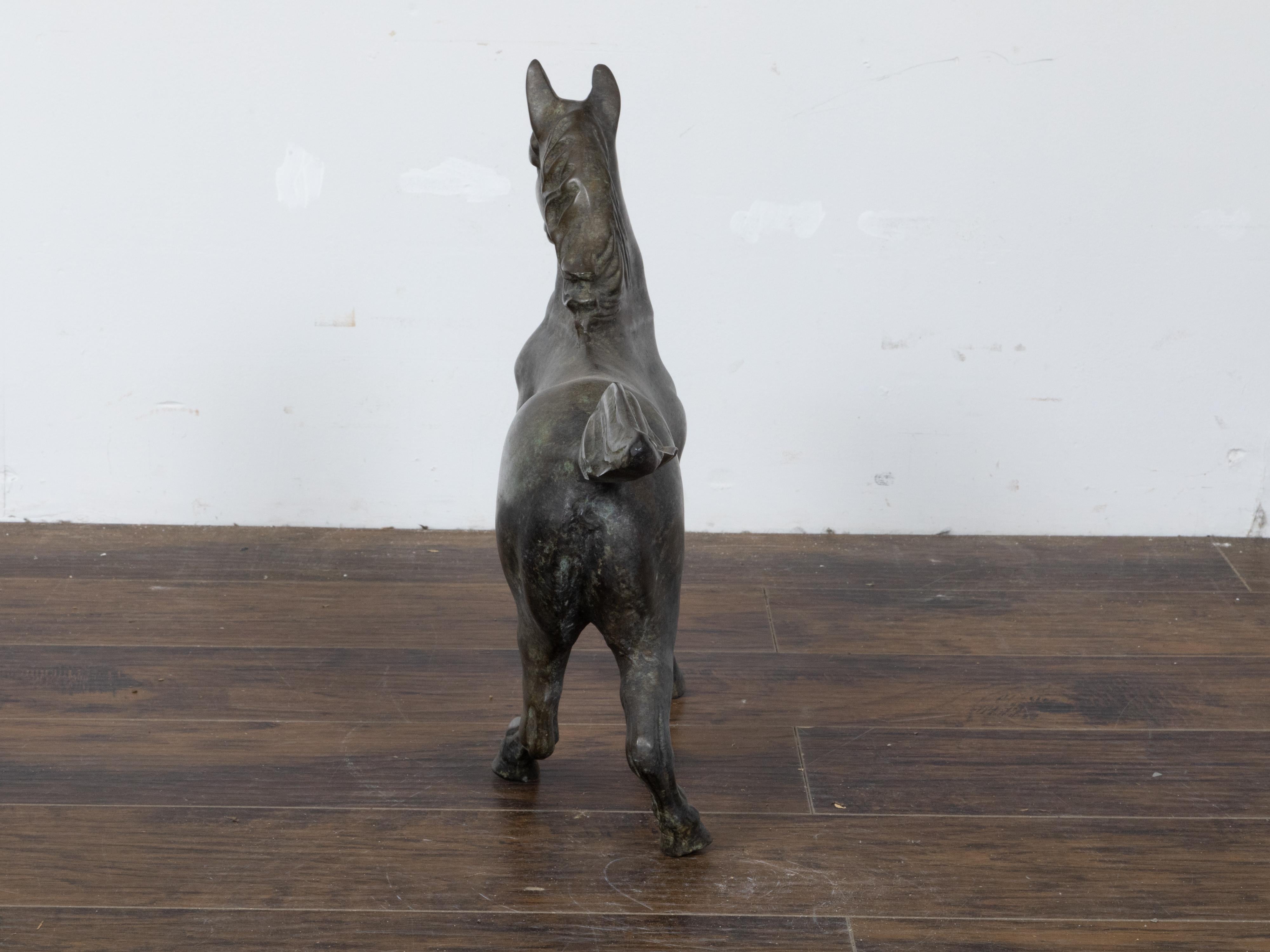 Patinated Small Vintage Bronze Horse Sculpture with Dark Patina For Sale