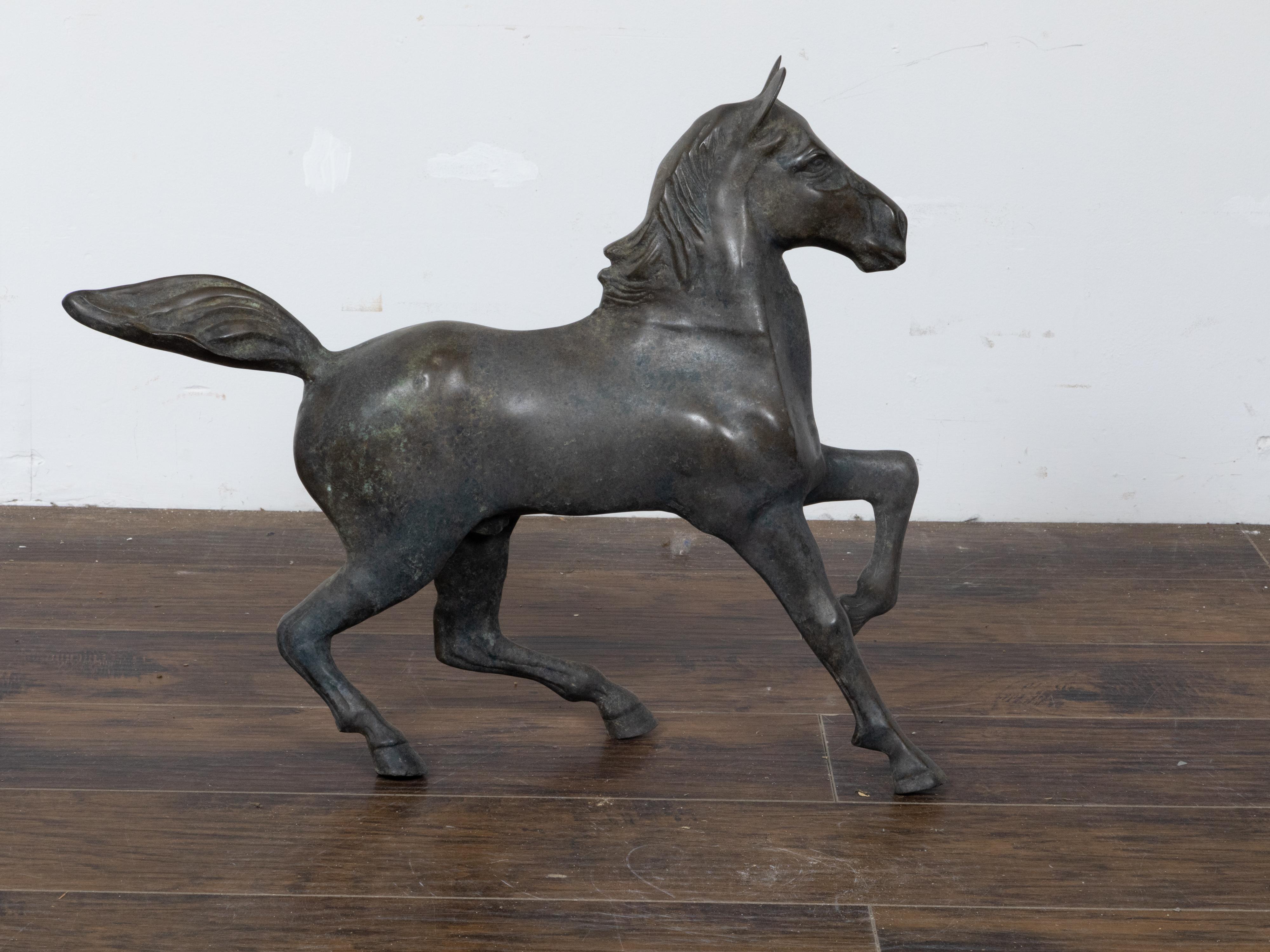 Small Vintage Bronze Horse Sculpture with Dark Patina In Good Condition For Sale In Atlanta, GA